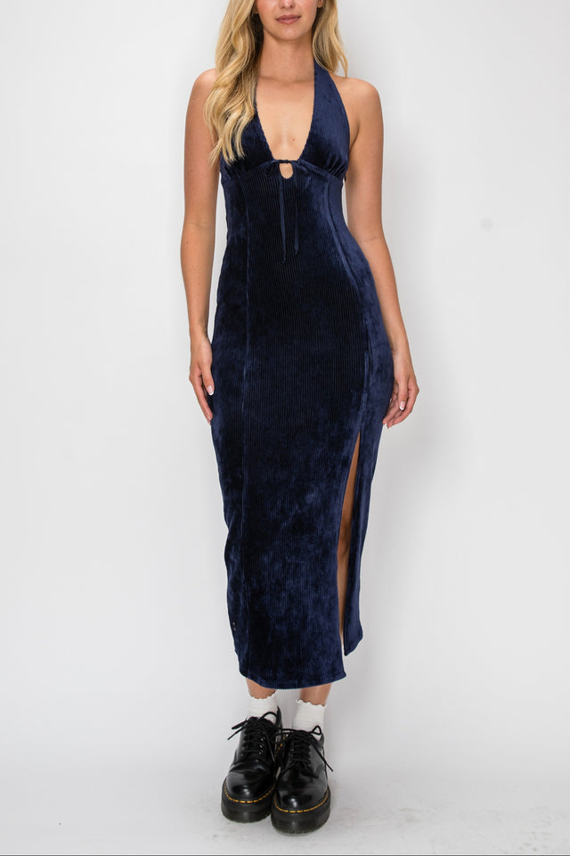 Corduroy Halter Midi Dress