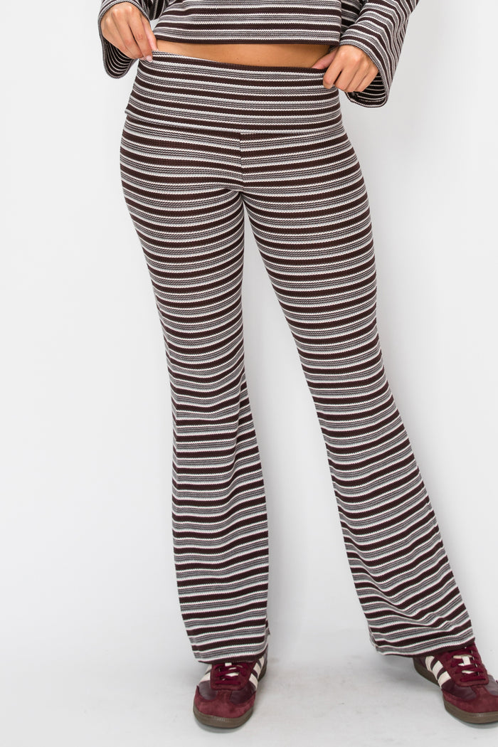 Striped Foldover Wide Leg Pants