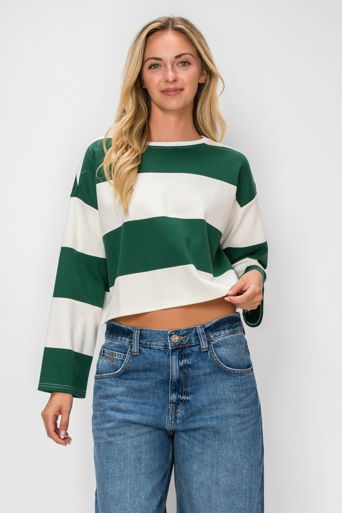 Striped Cropped Long Sleeve Top