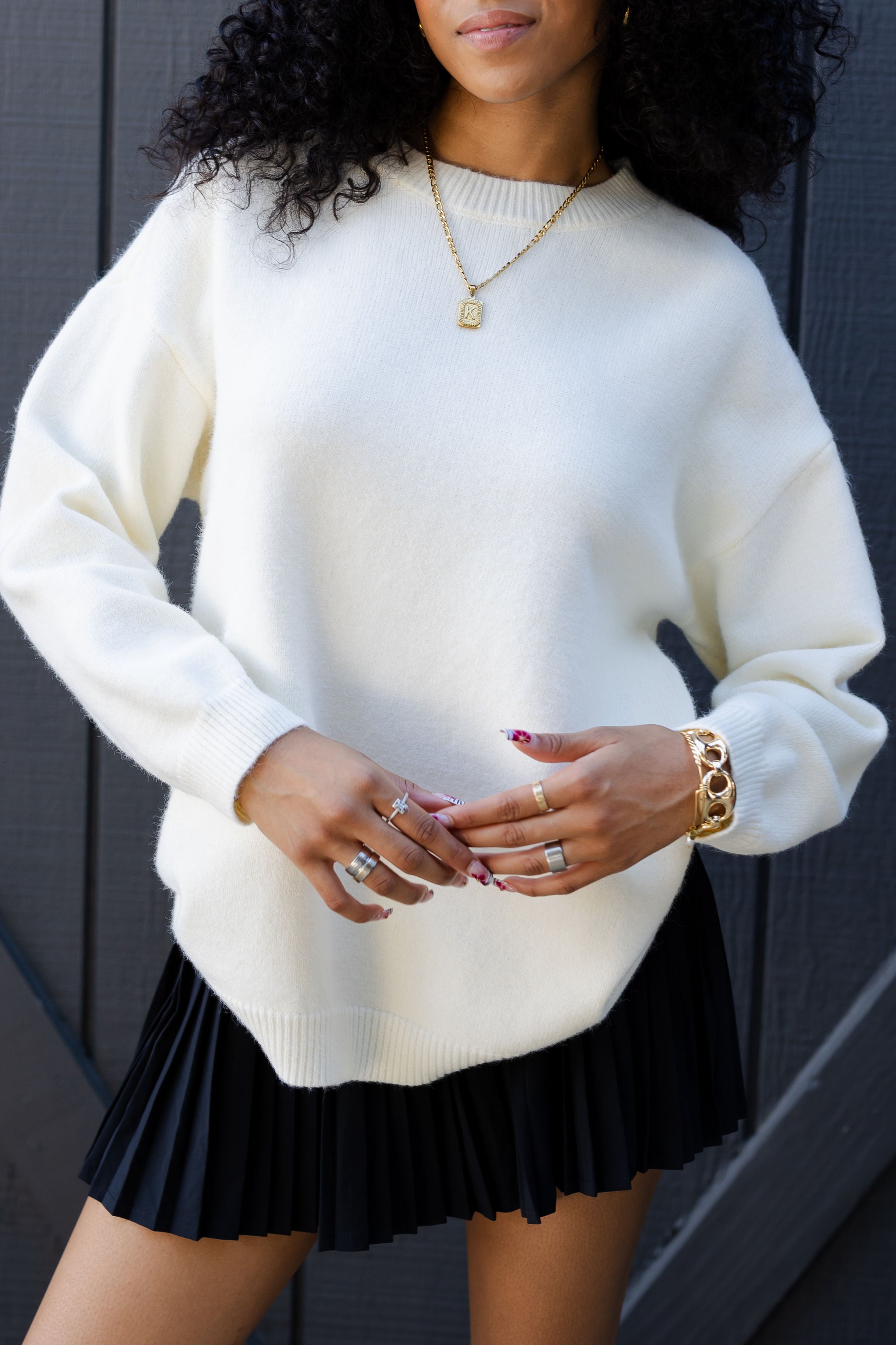 Oversized Knit Crew Neck Sweater