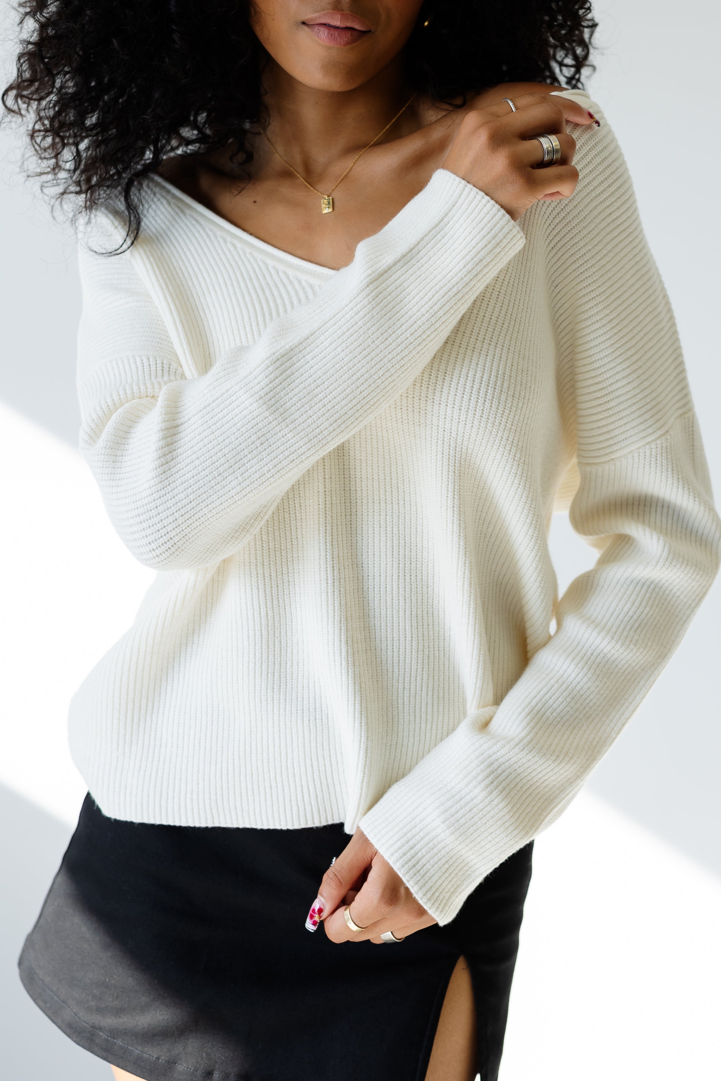 Drop Shoulder Knit Sweater