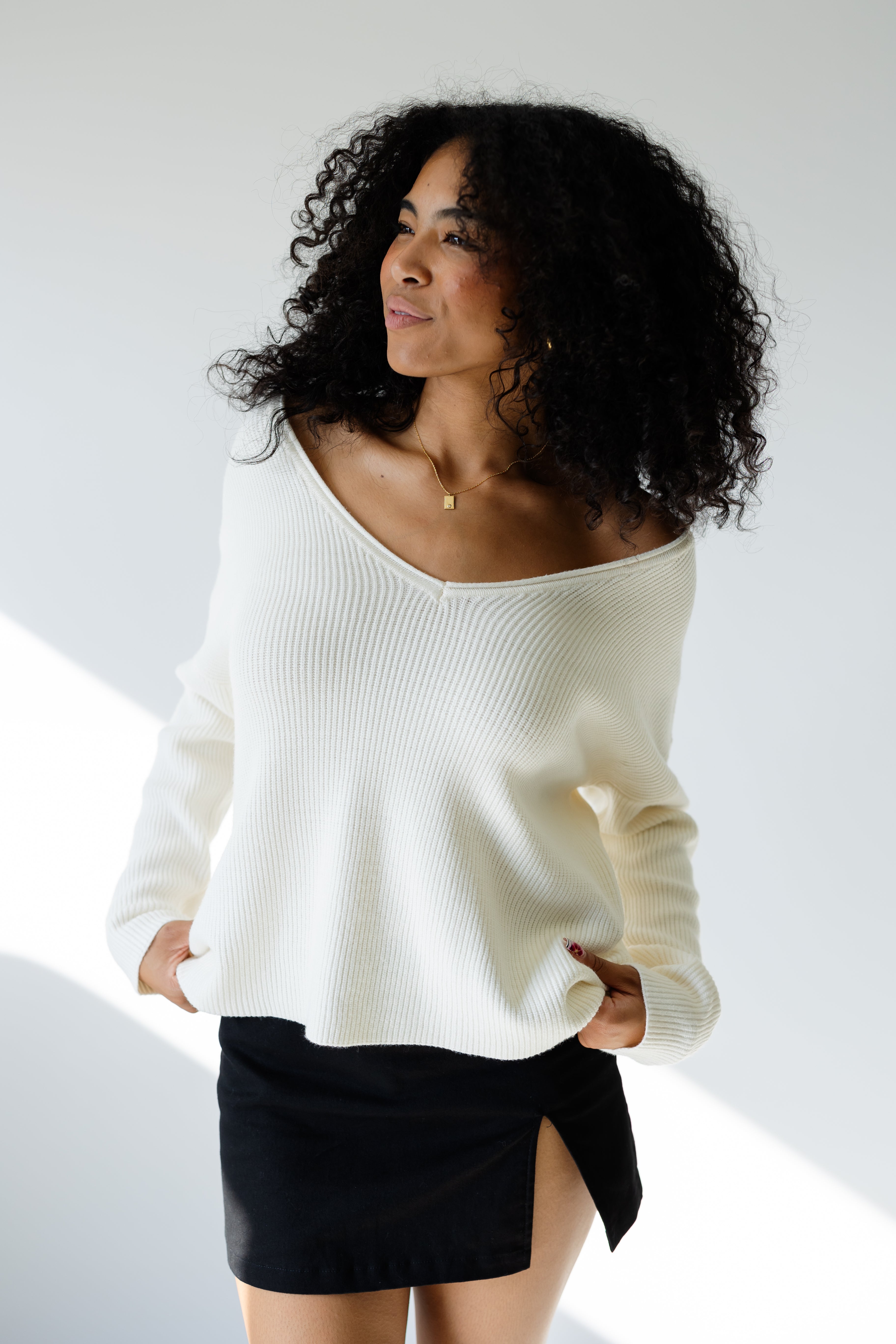 Drop Shoulder Knit Sweater