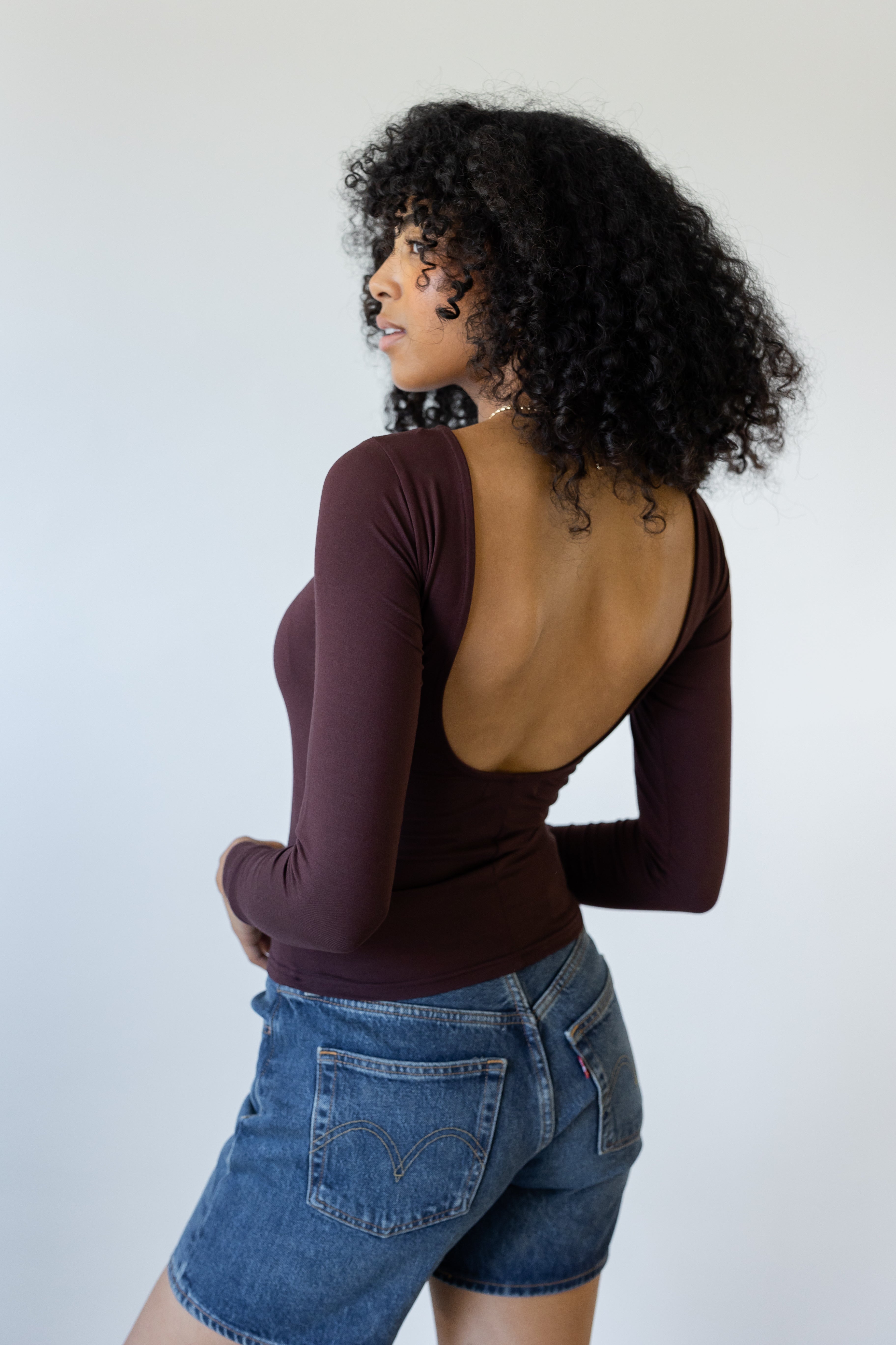 Basic Backless Long Sleeve Top