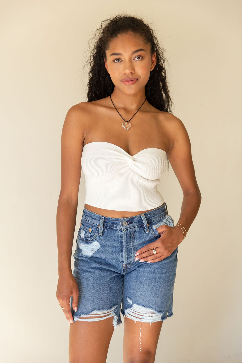 Burning Up Twist Front Strapless Top