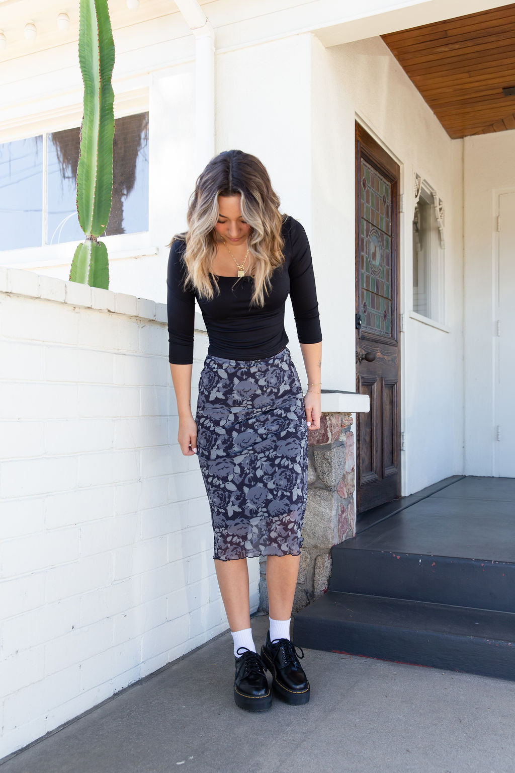 Marbled Mesh Midi Skirt