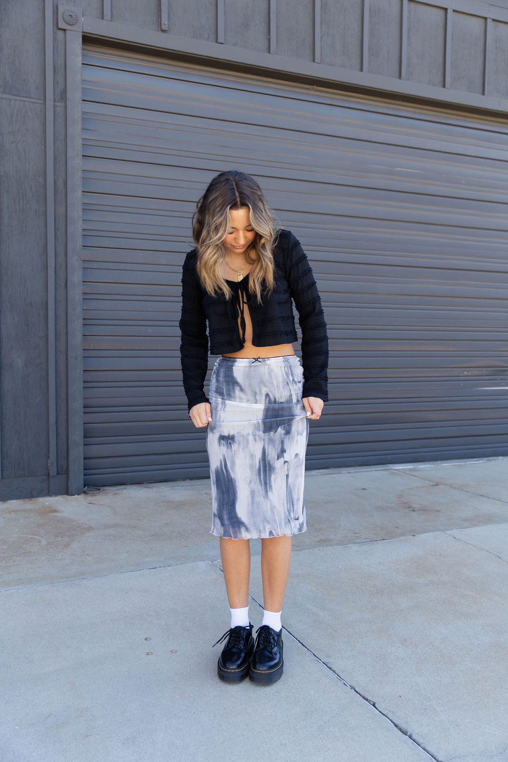 Marbled Mesh Midi Skirt