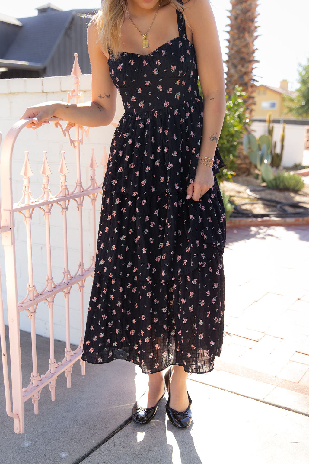 Tiered Floral Midi Dress