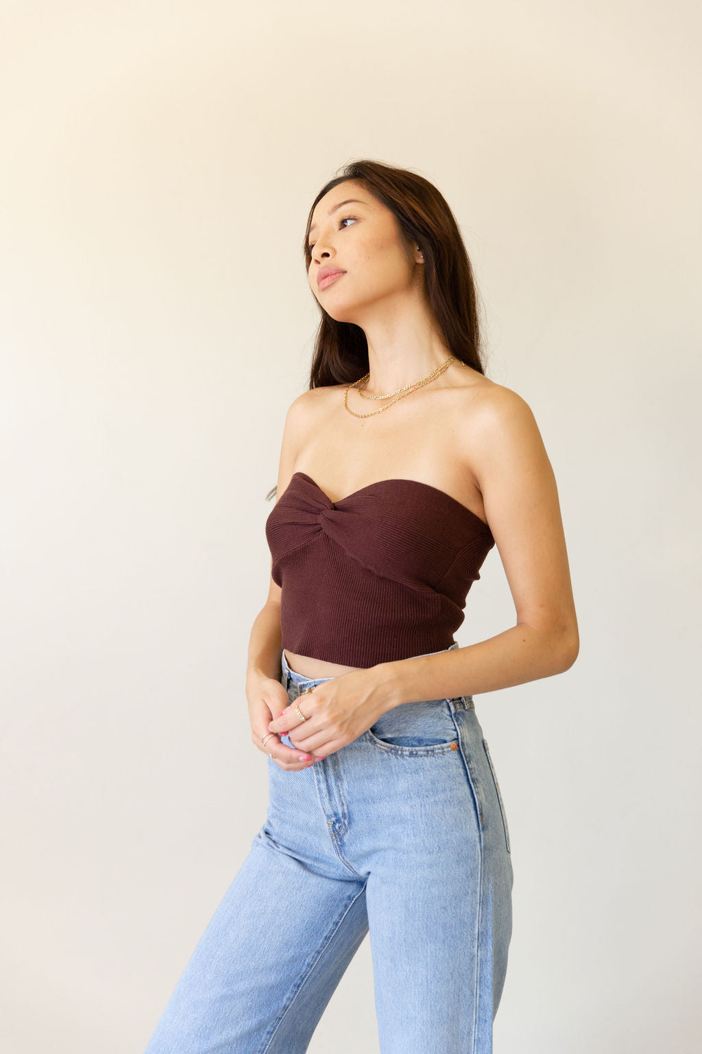 Burning Up Twist Front Strapless Top