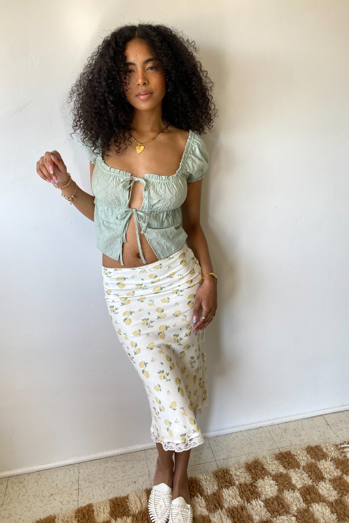 Lemon Print Midi Skirt