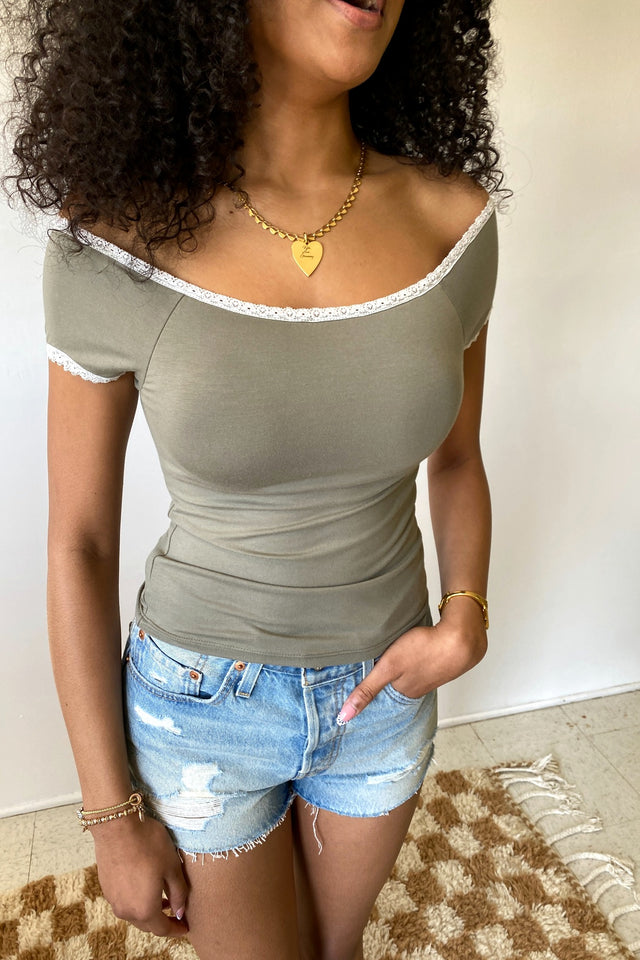 Lace Trim Off Shoulder Top