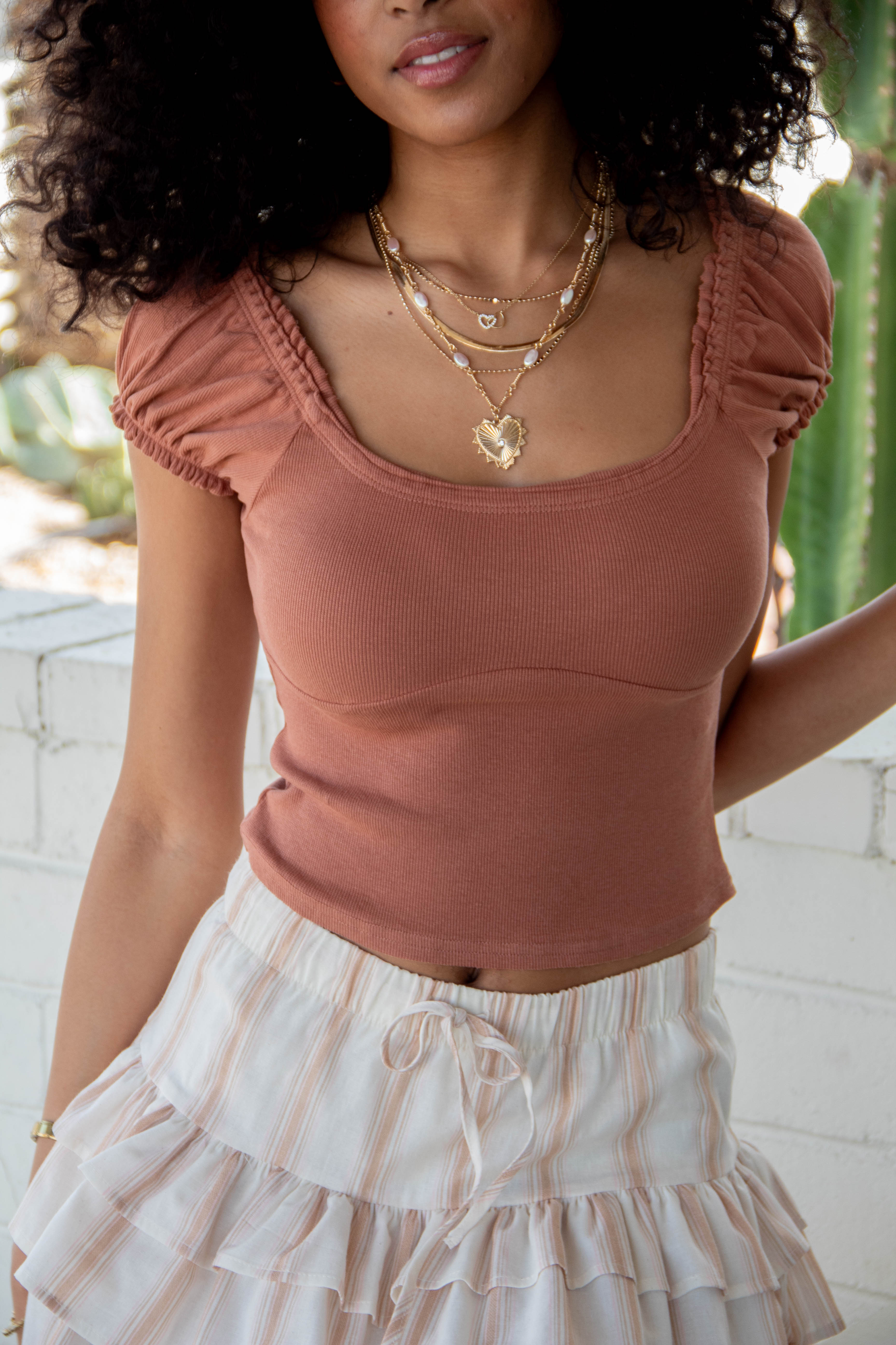 Ribbed Peasant Top