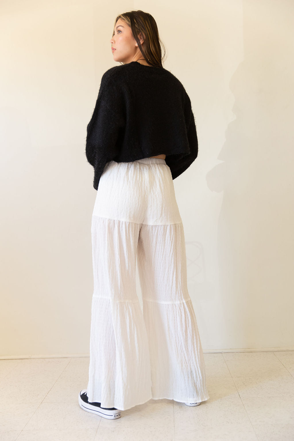 Textured Wide Leg Tiered Pant