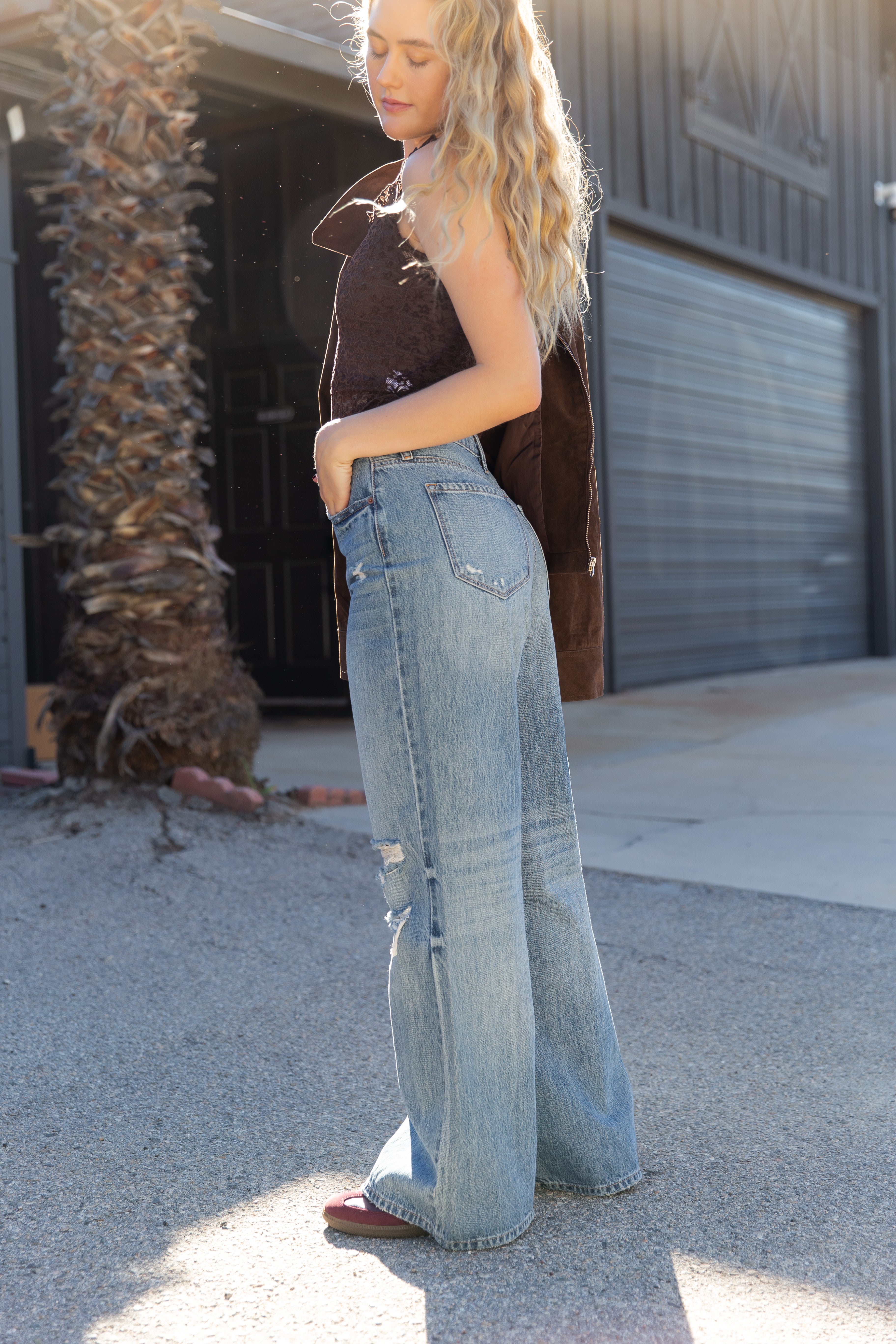 Nectar Premium Denim: The Olivine Distressed Wide Leg Jeans