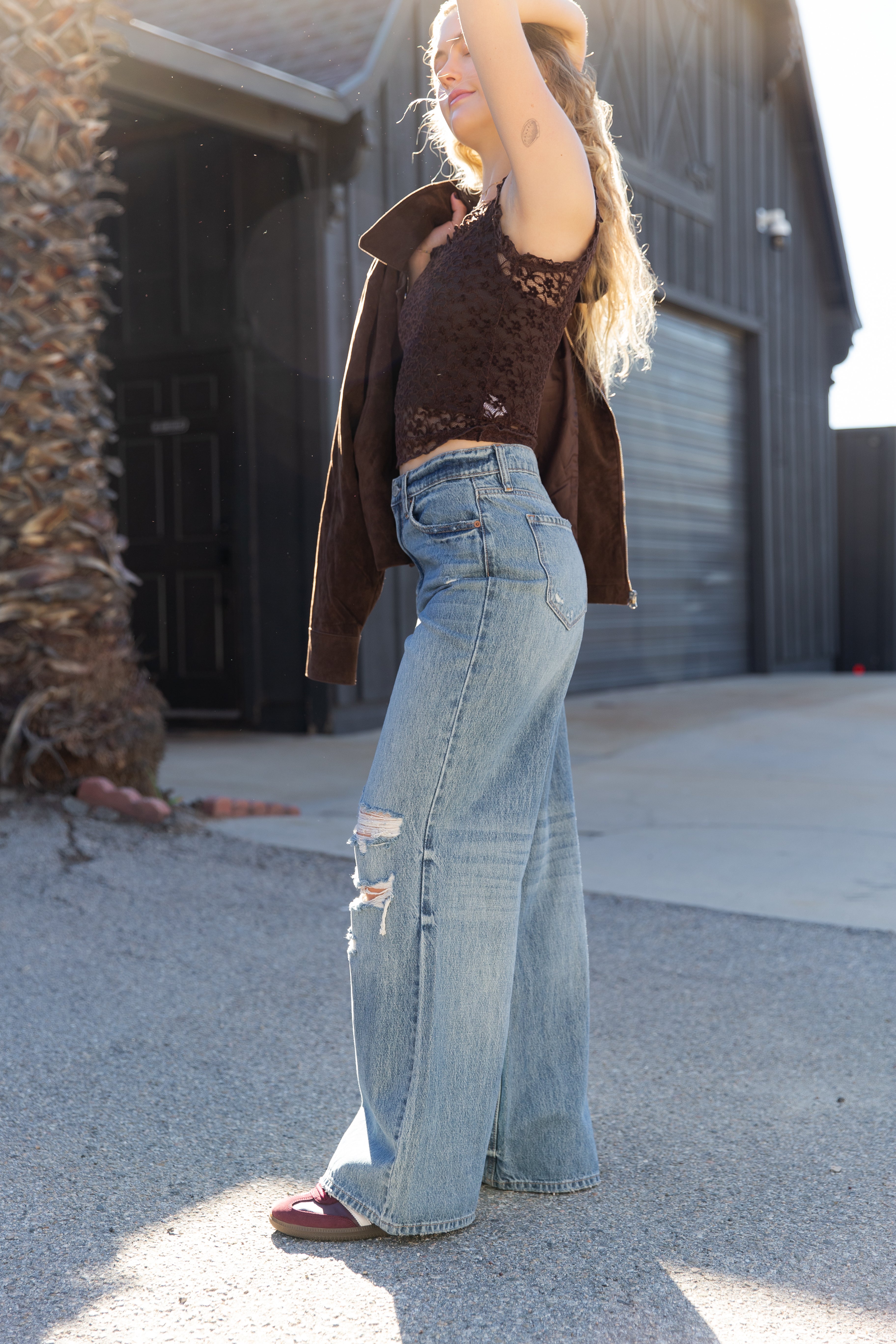 Nectar Premium Denim: The Olivine Distressed Wide Leg Jeans