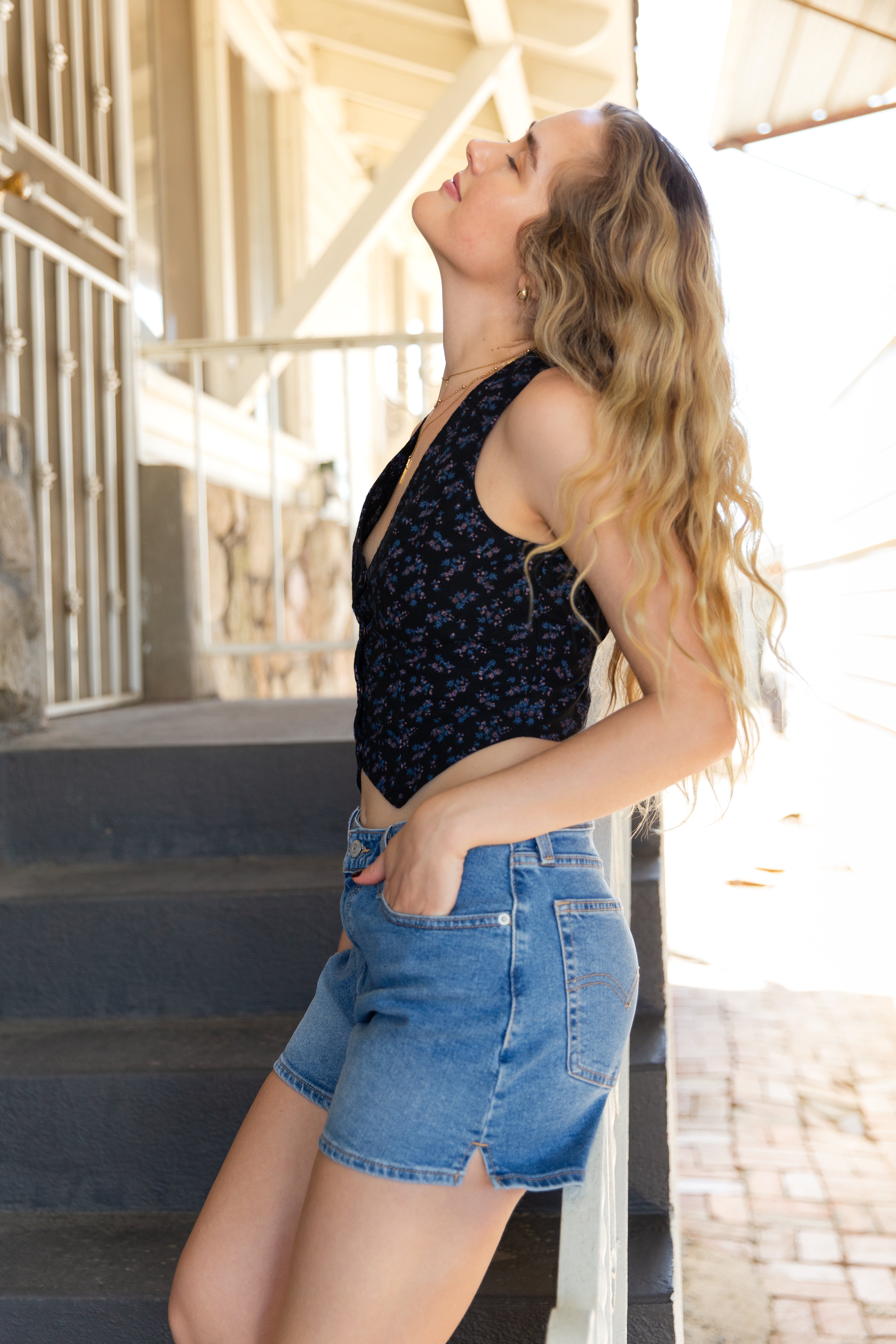 Button Up Floral Vest