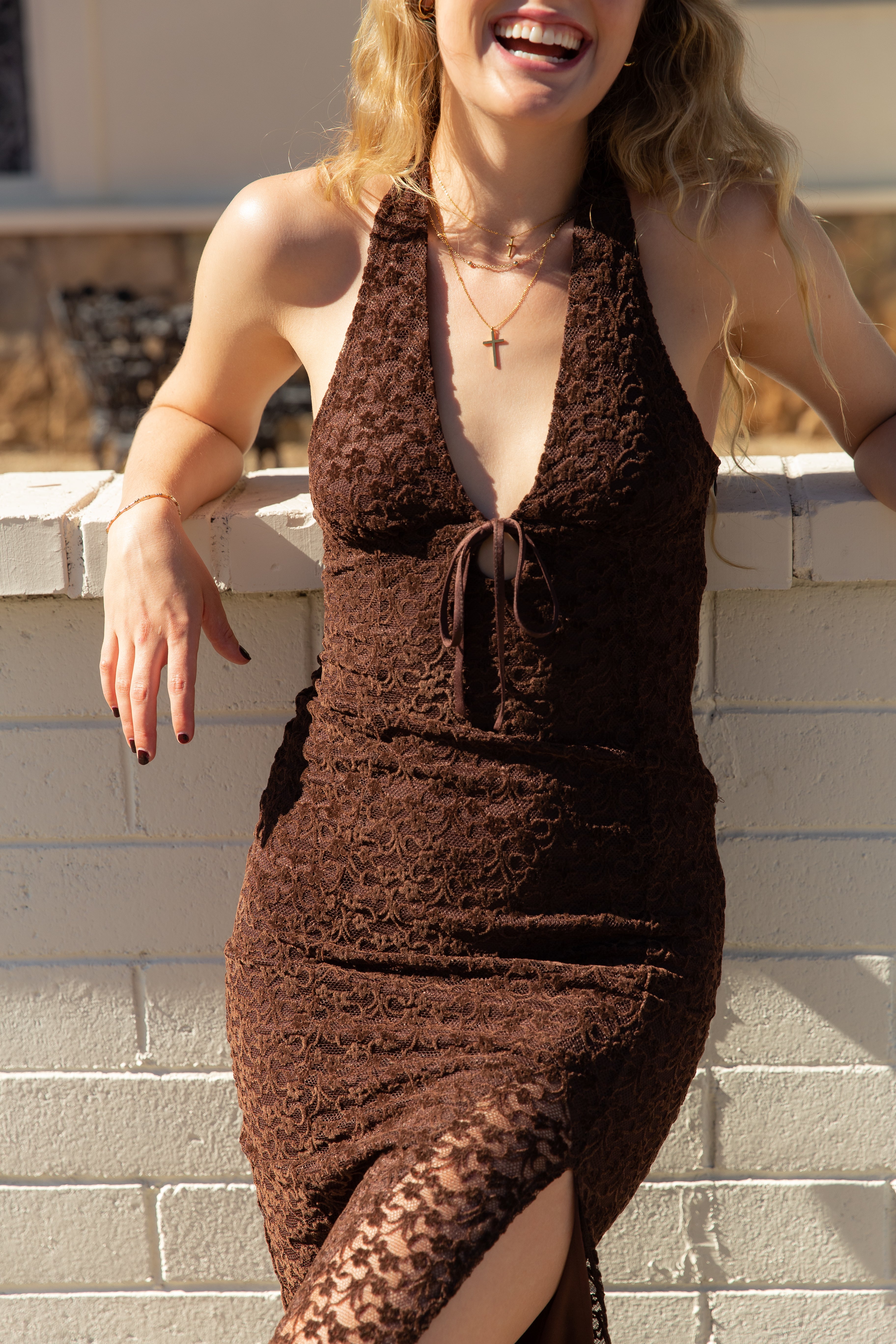 Lace Halter Midi Dress