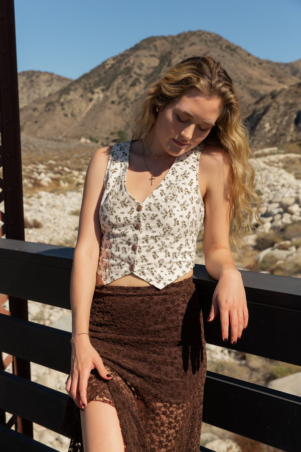 Button Up Floral Vest