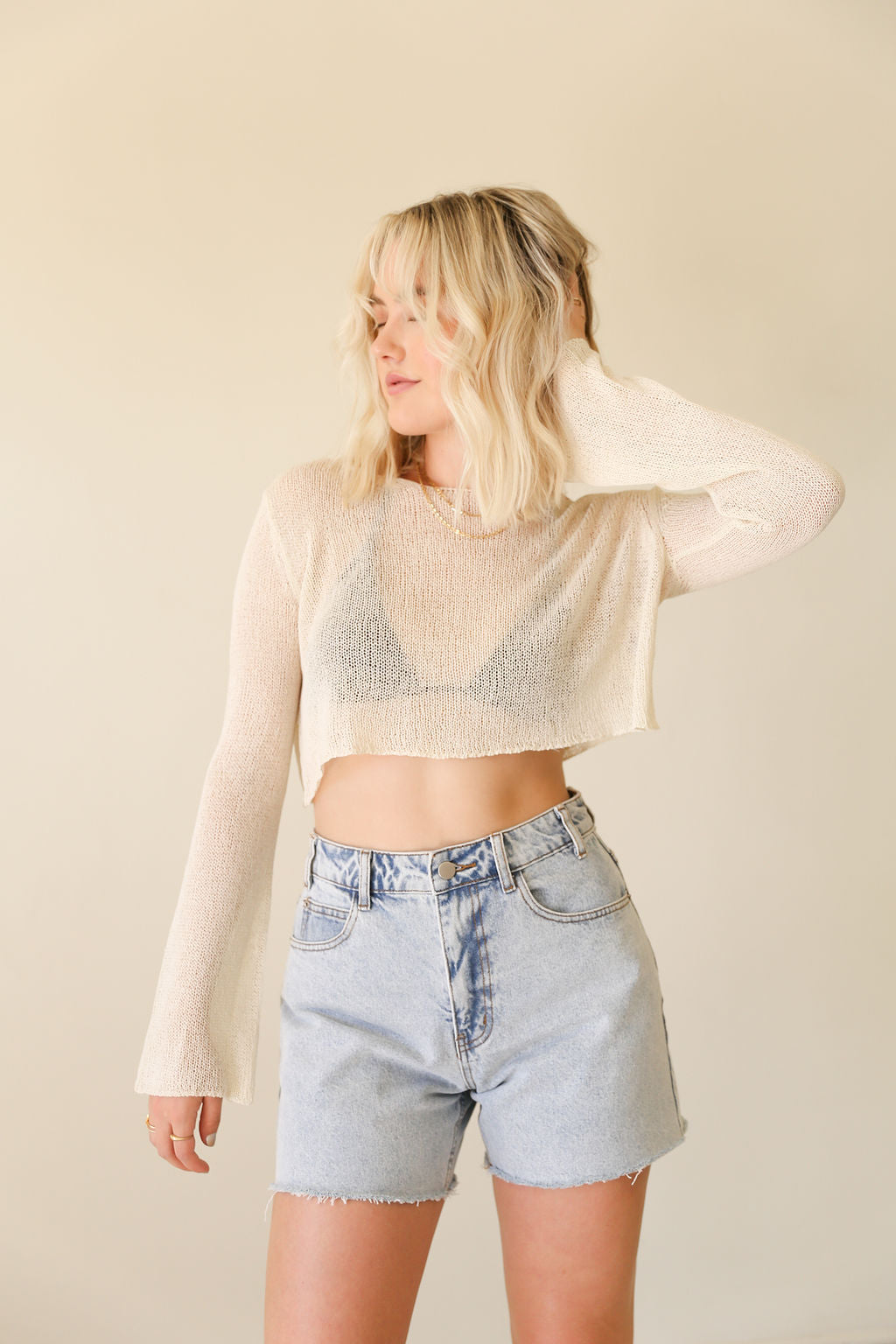 Don't Play Mesh Knit Crop Sweater