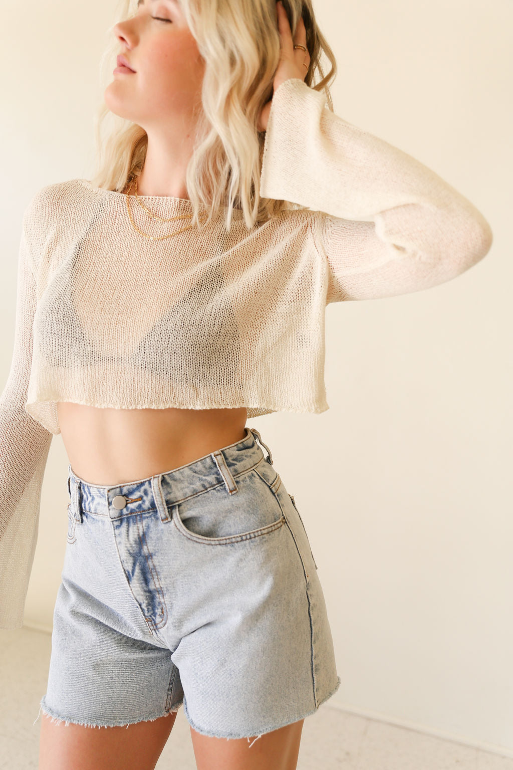 Don't Play Mesh Knit Crop Sweater