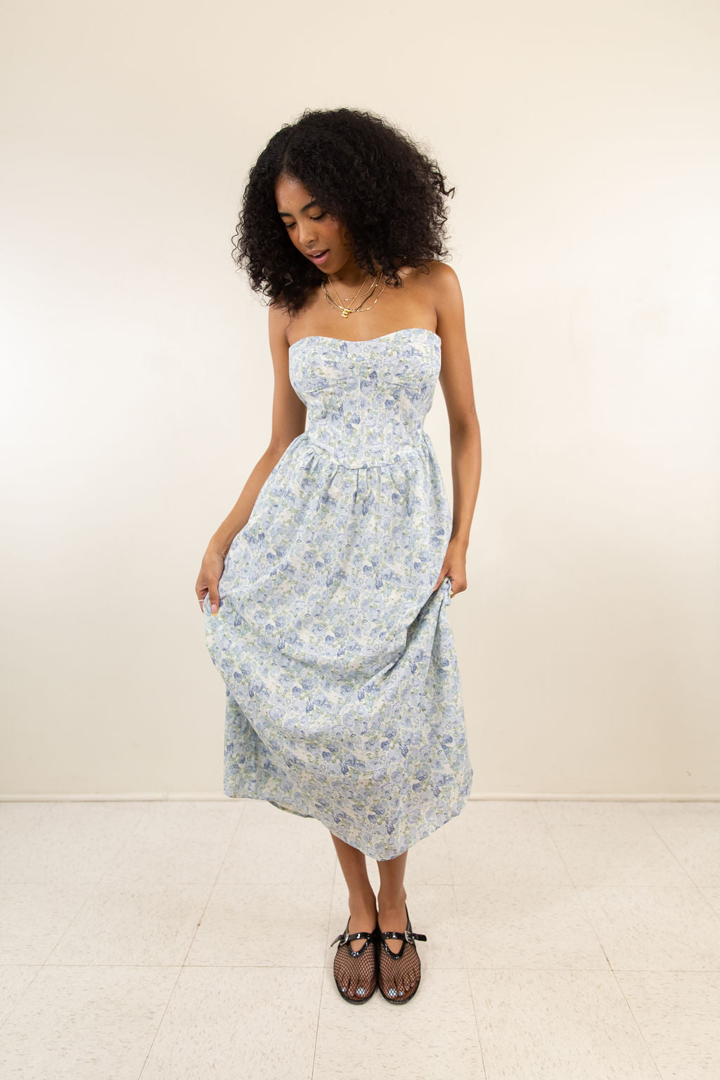 Strapless Floral Corset Maxi Dress