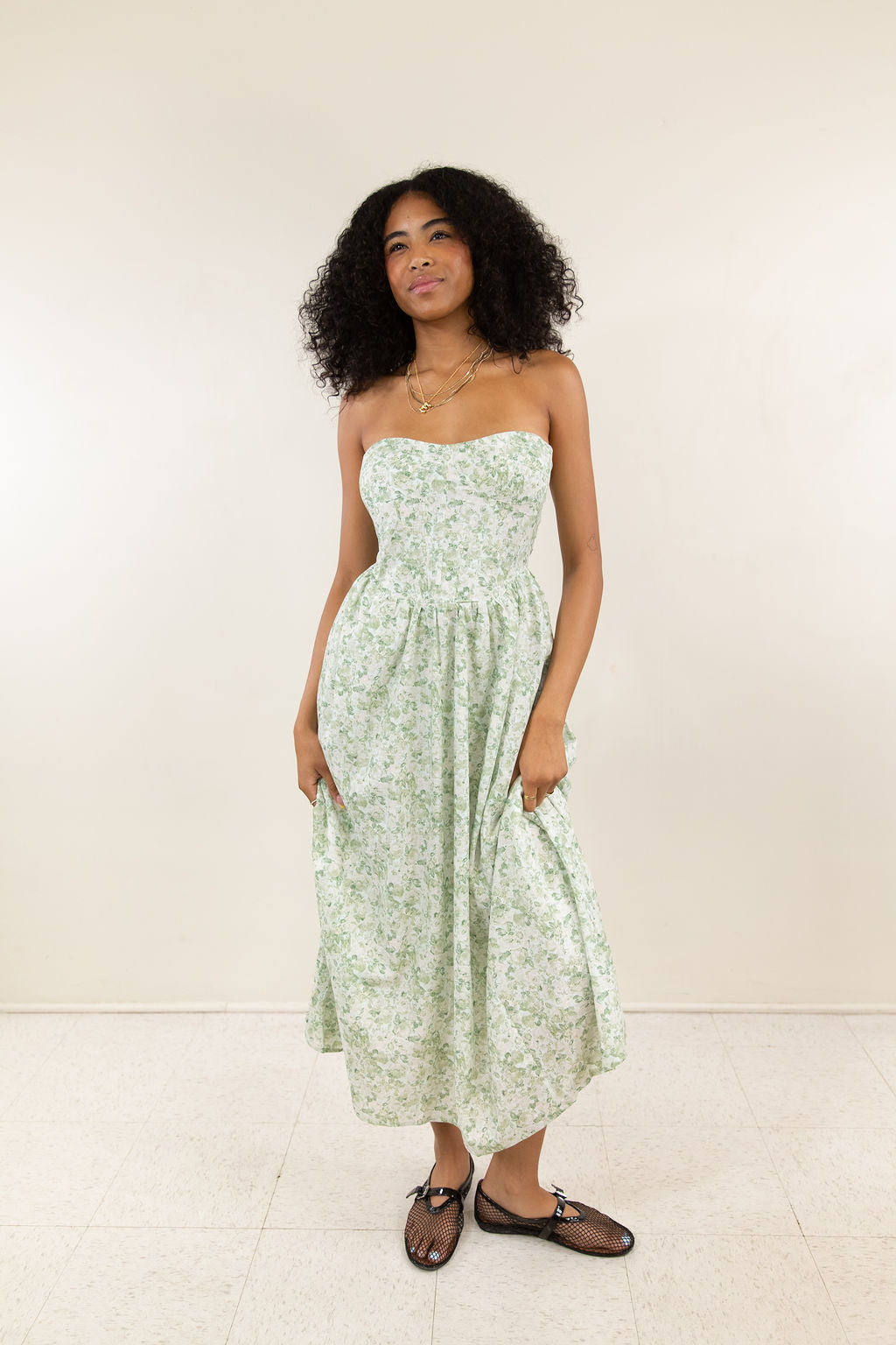 Strapless Floral Corset Maxi Dress