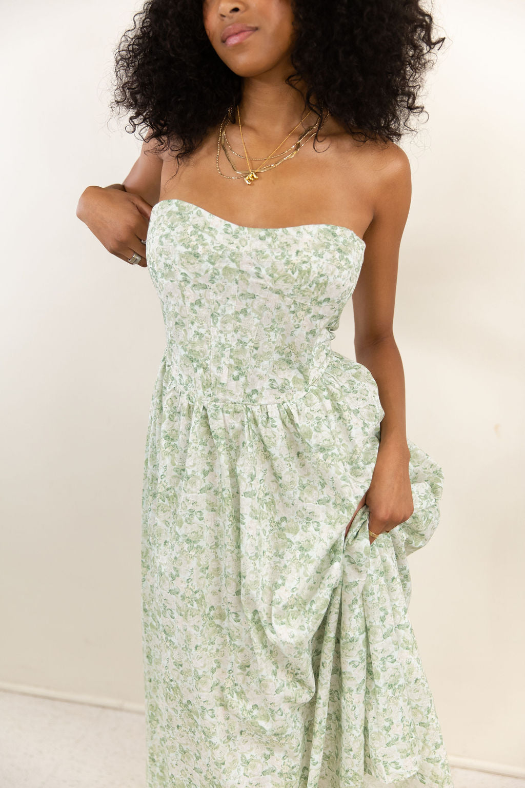 Strapless Floral Corset Maxi Dress