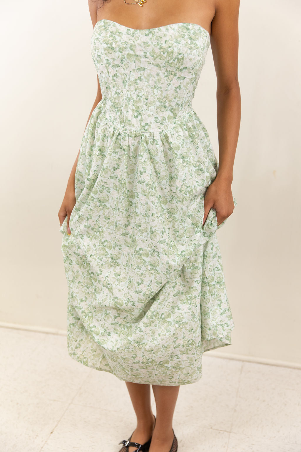 Strapless Floral Corset Maxi Dress