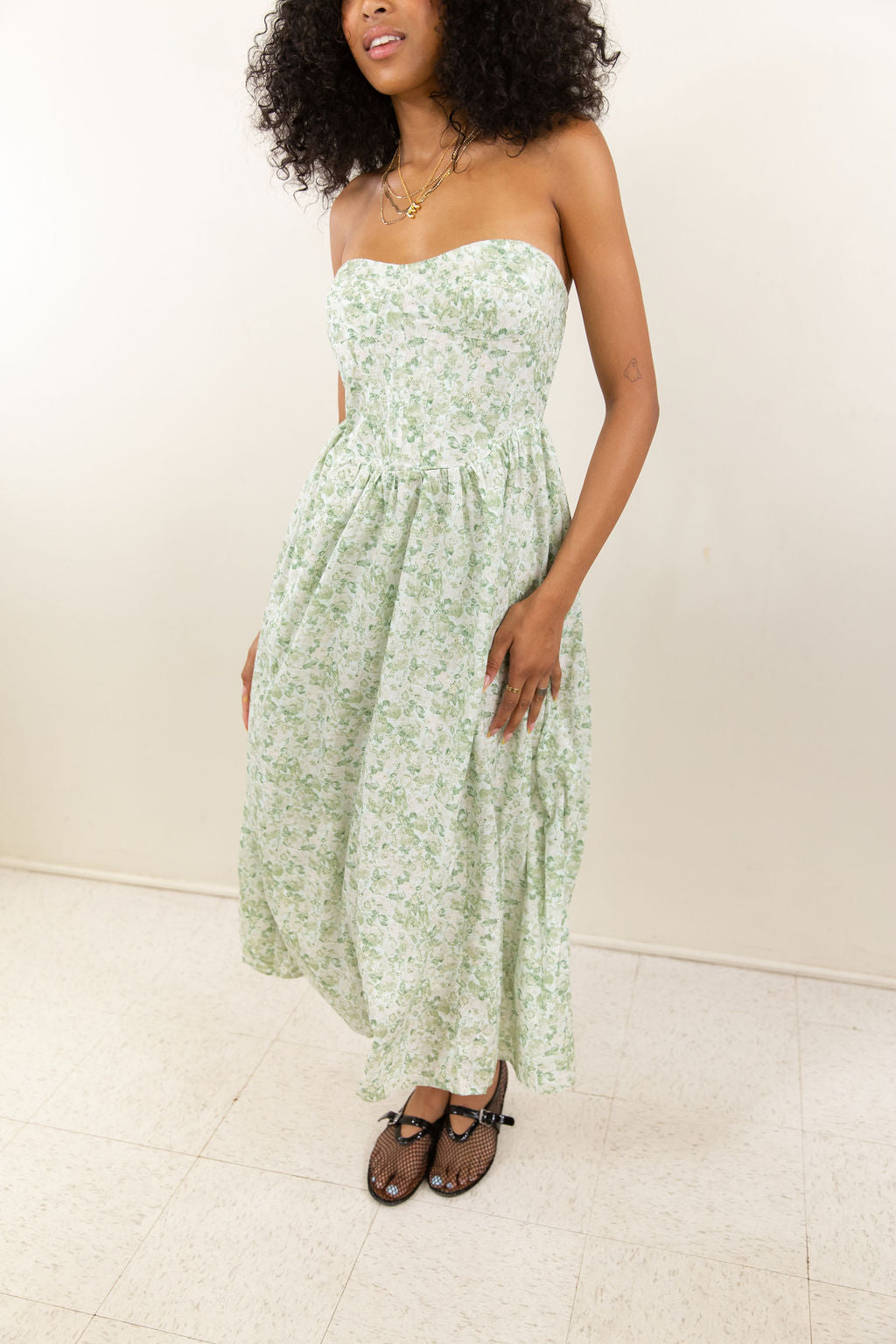 Strapless Floral Corset Maxi Dress