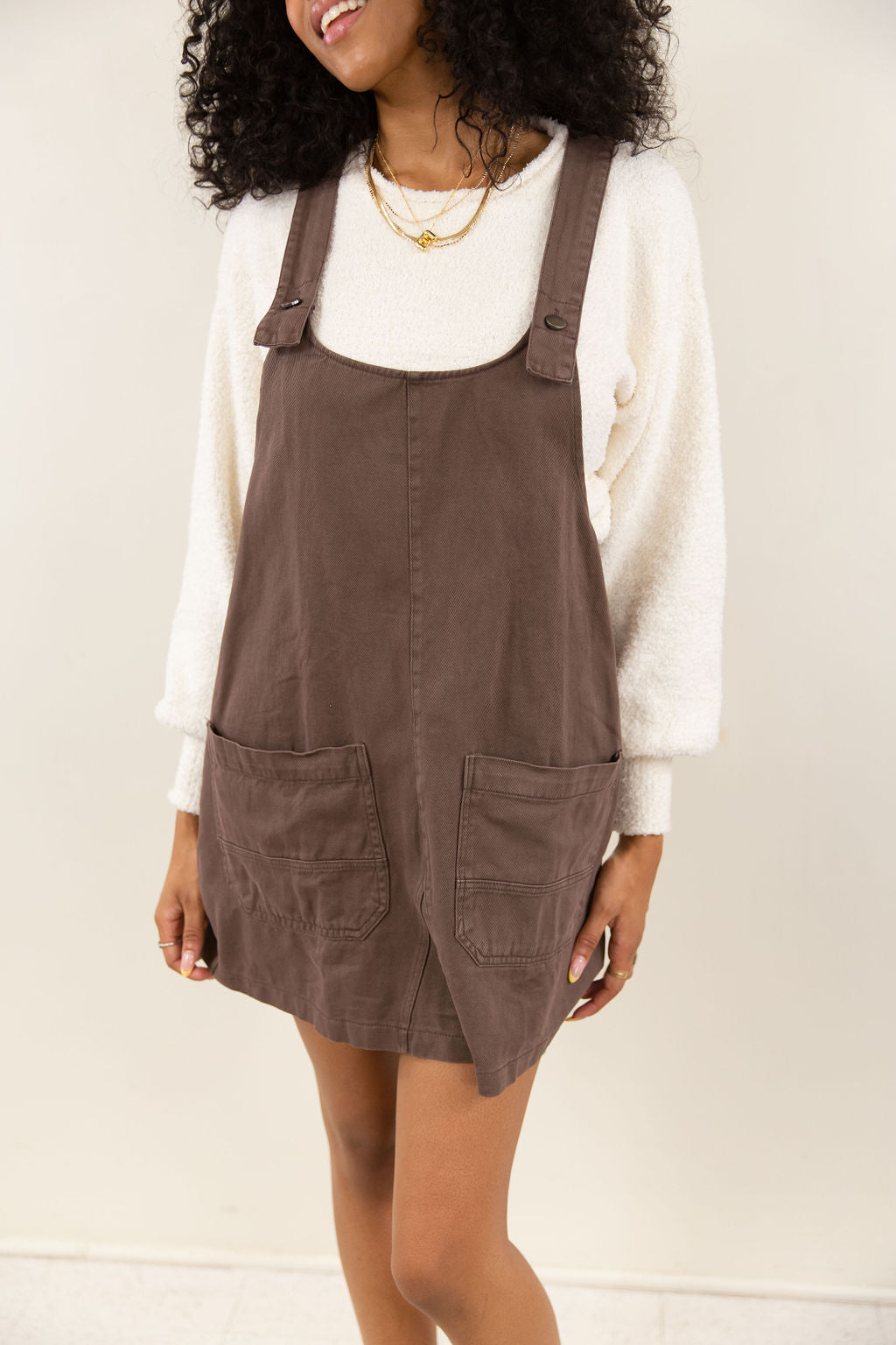 Denim Overall Mini Dress by For Good