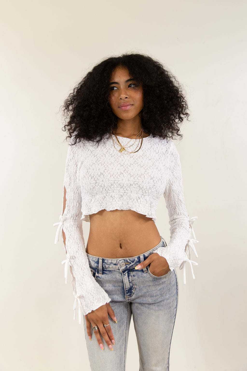 Floral Stretch Lace Long Sleeve Top