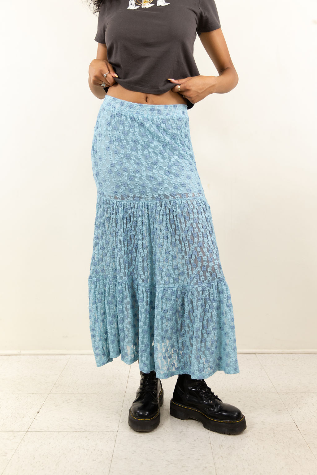 Floral Embroidered Lace Maxi Skirt