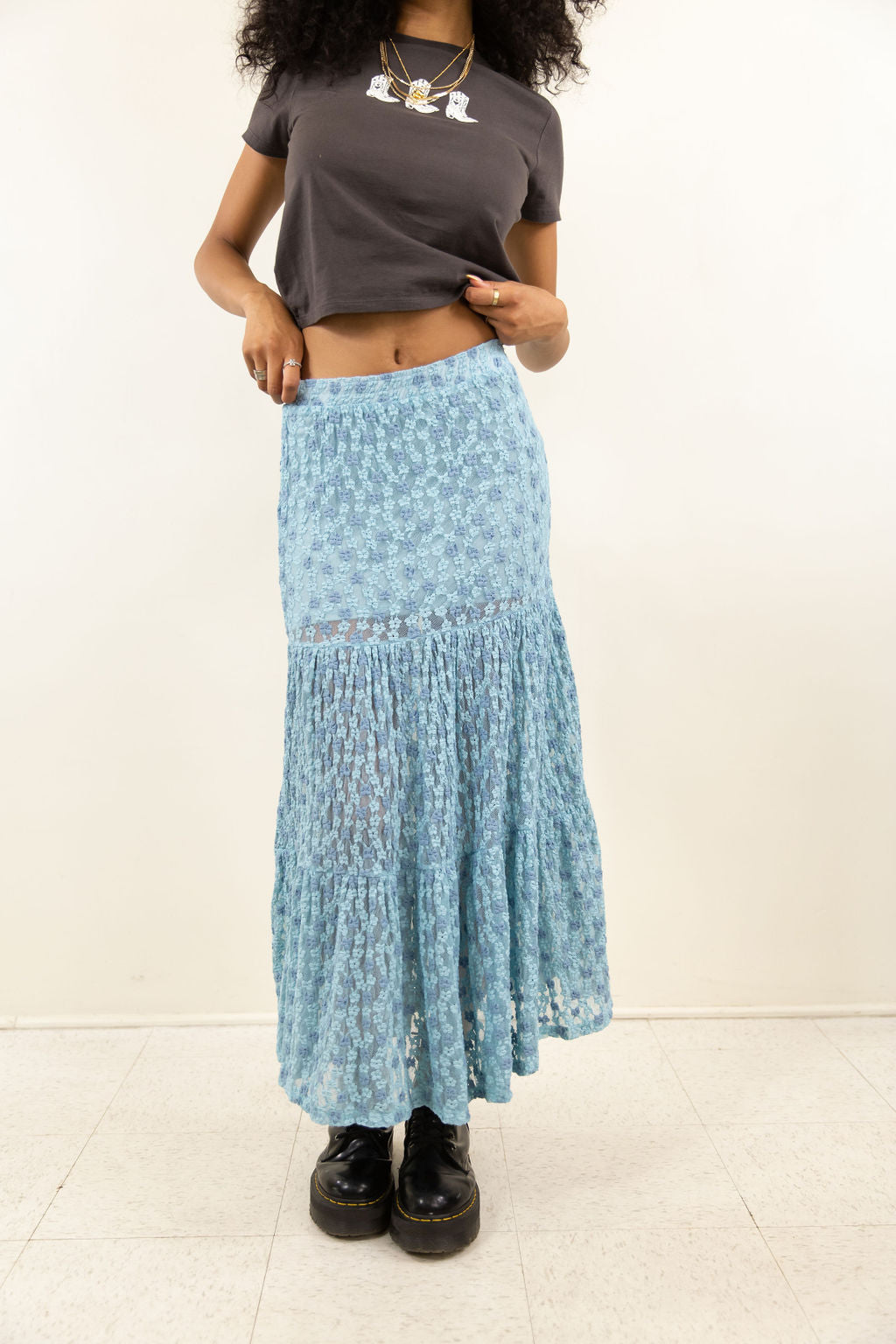 Floral Embroidered Lace Maxi Skirt