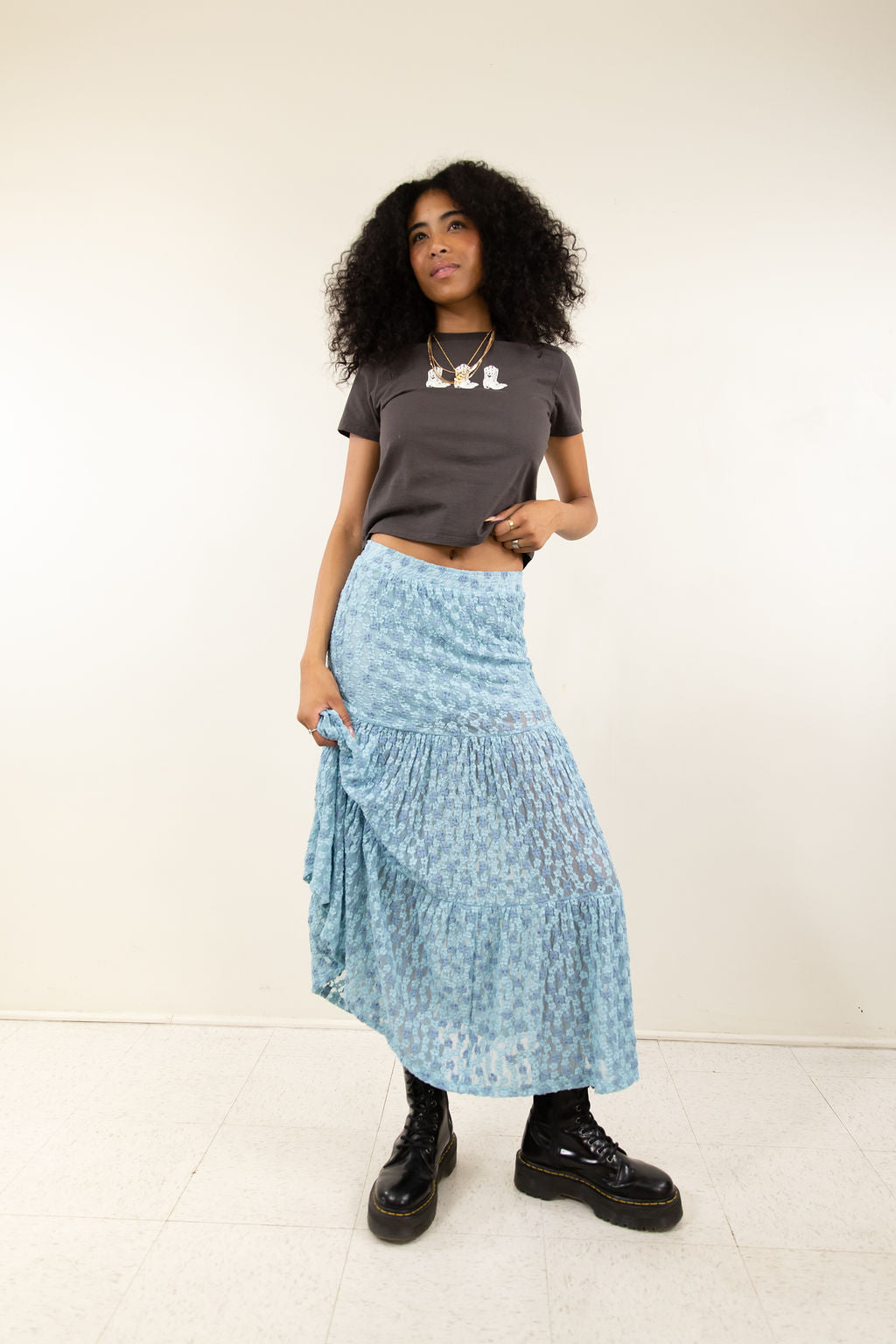 Floral Embroidered Lace Maxi Skirt