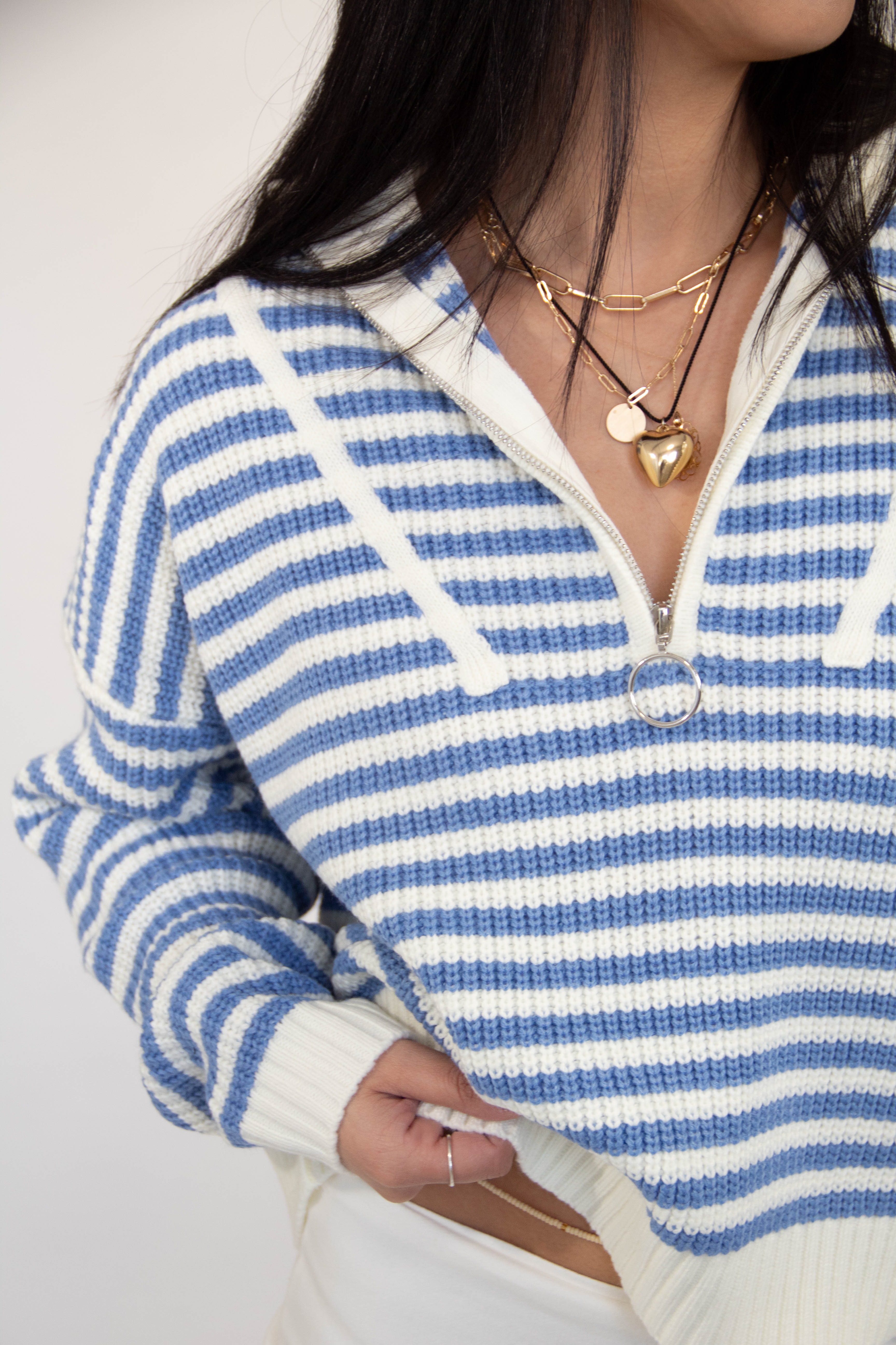 Striped Mock Neck Knit Sweater