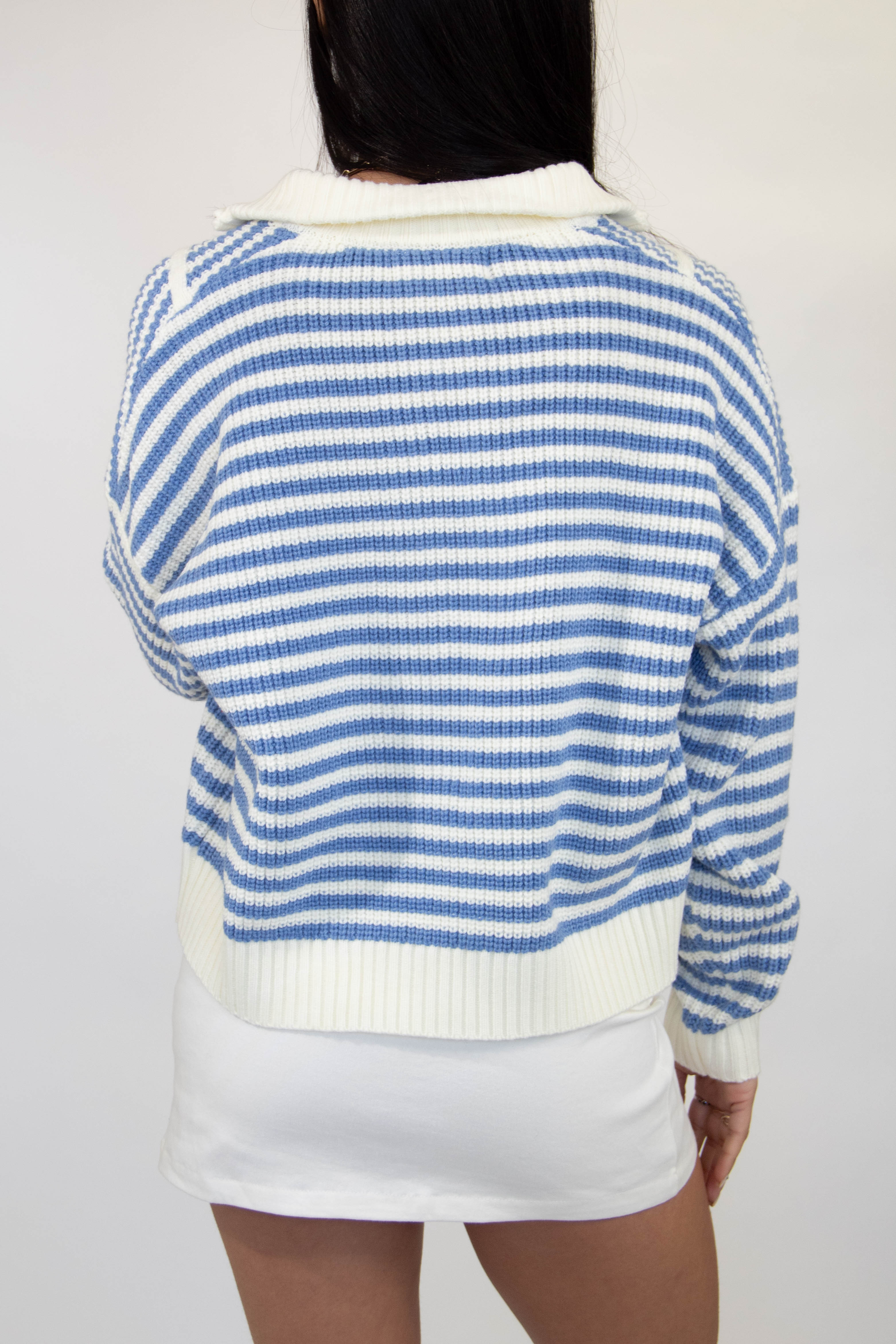 Striped Mock Neck Knit Sweater