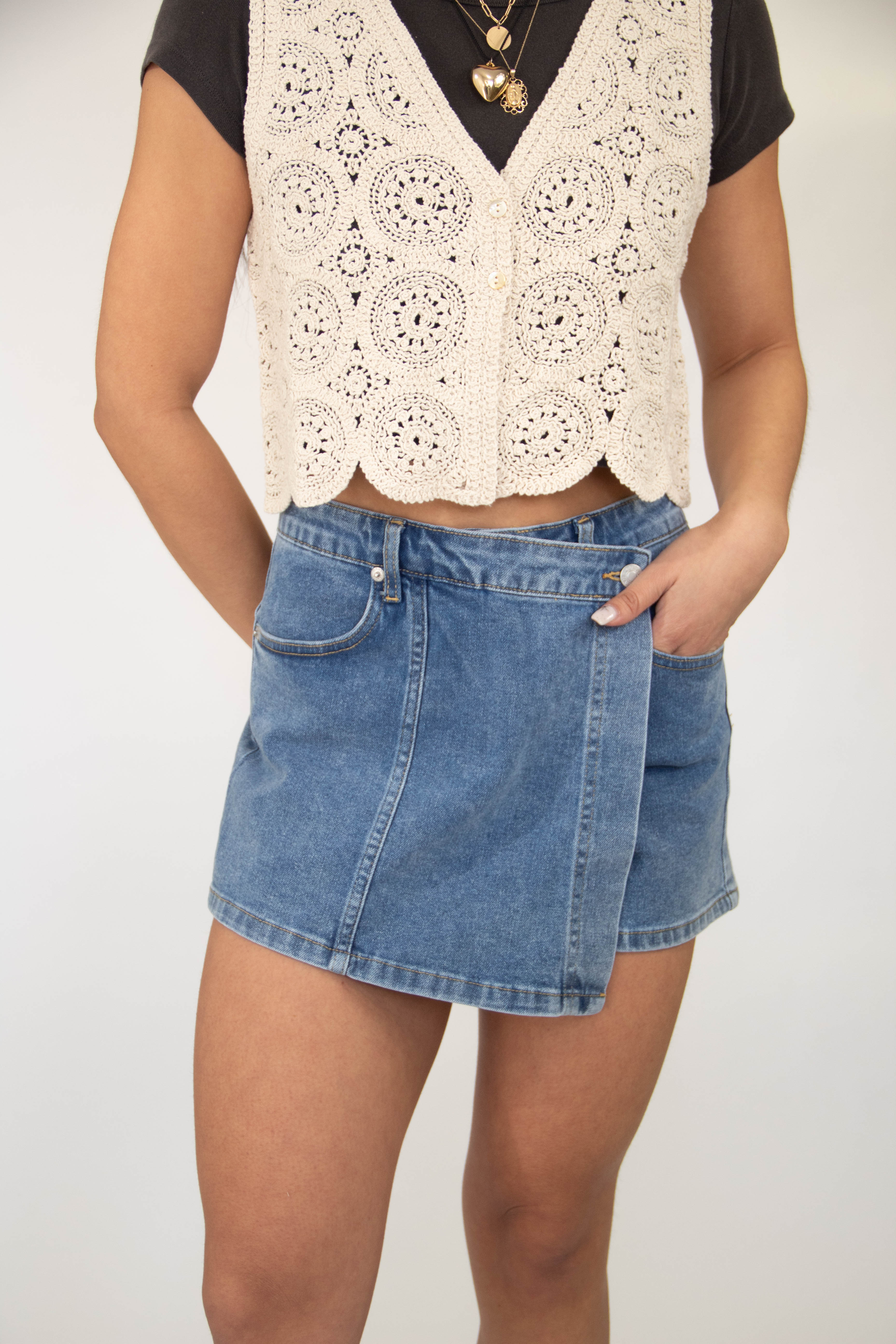 Mini Wrap Denim Skort by For Good