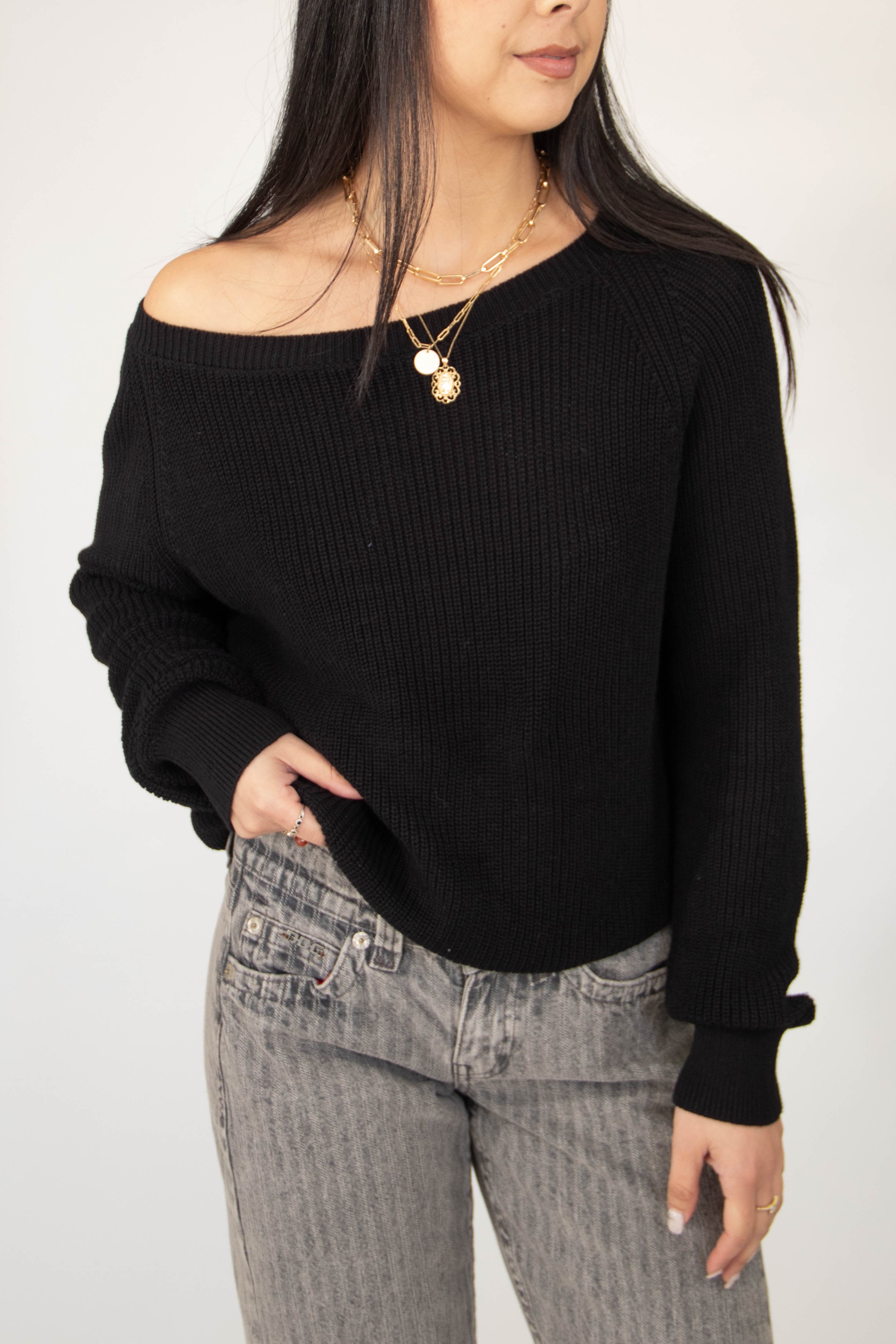 Drop Shoulder Knit Sweater