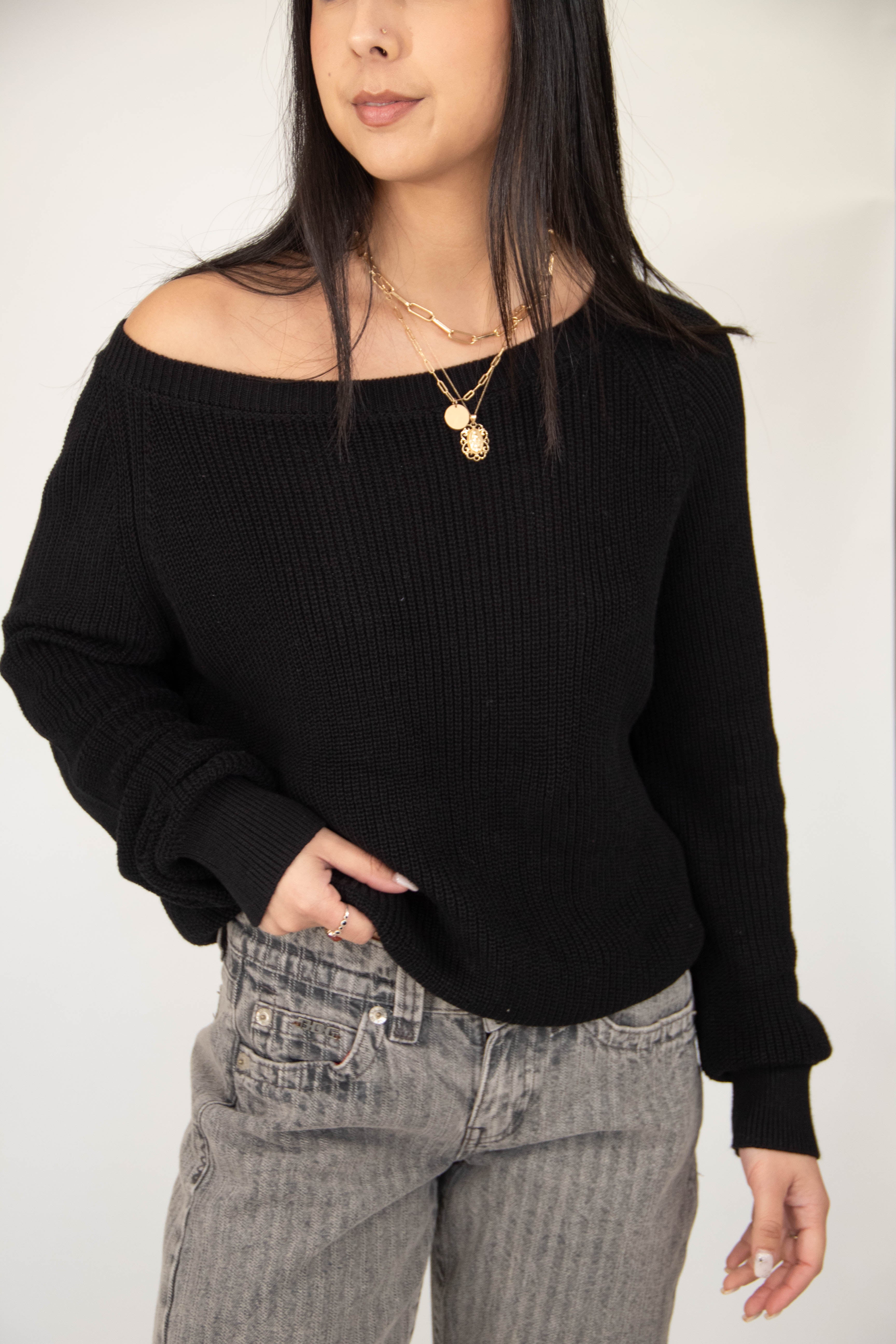 Drop Shoulder Knit Sweater