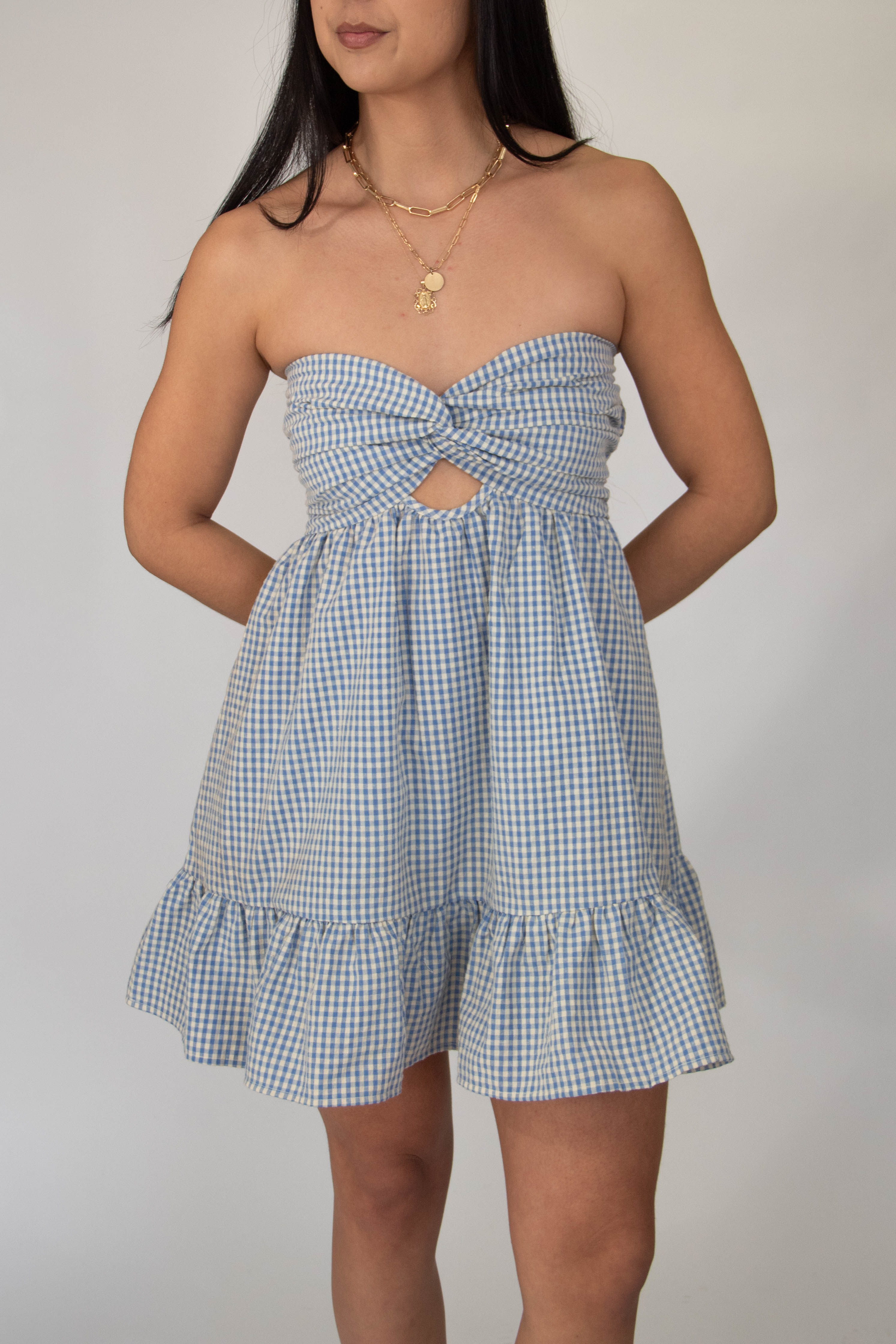 Twist Gingham Mini Tube Dress