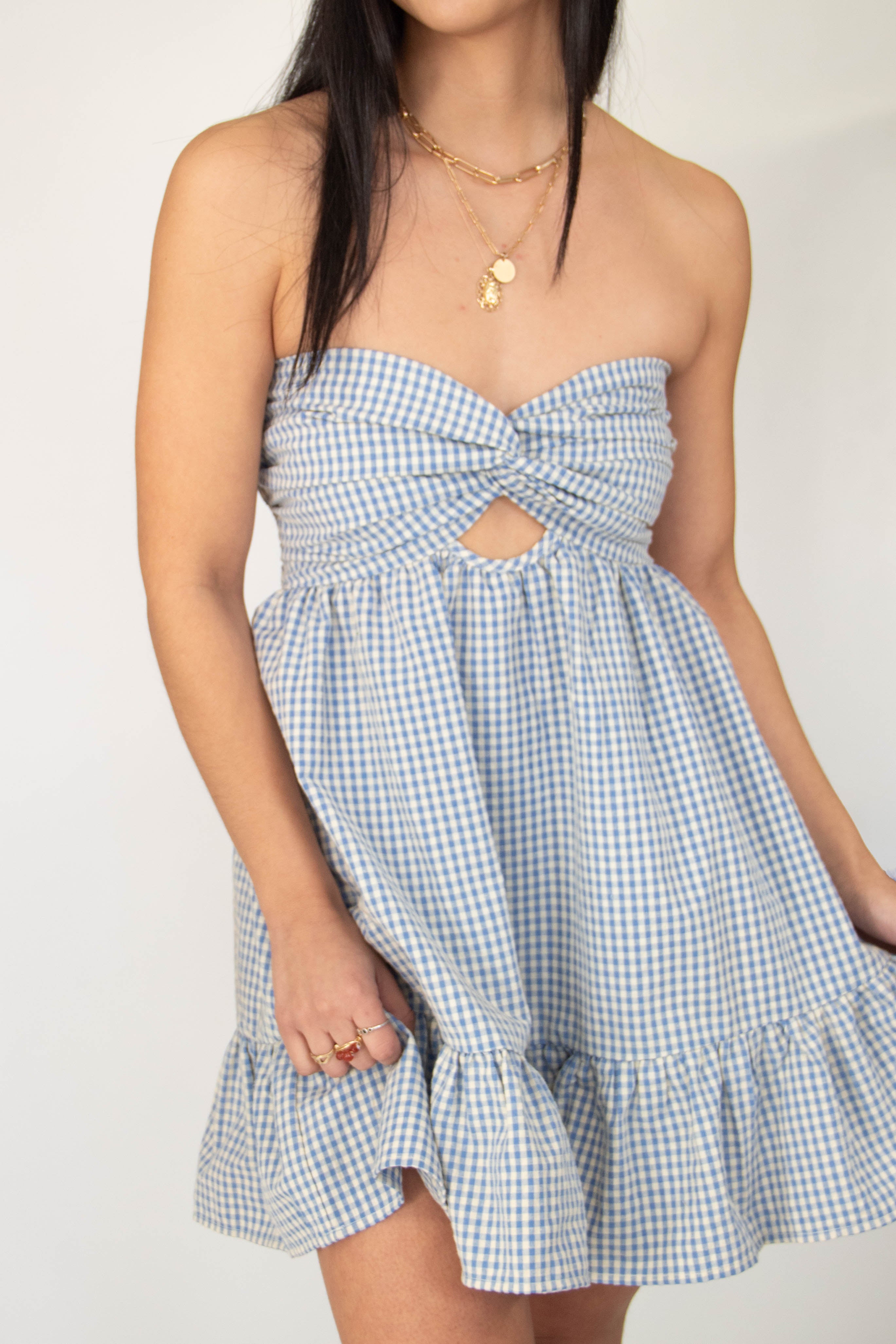 Twist Gingham Mini Tube Dress