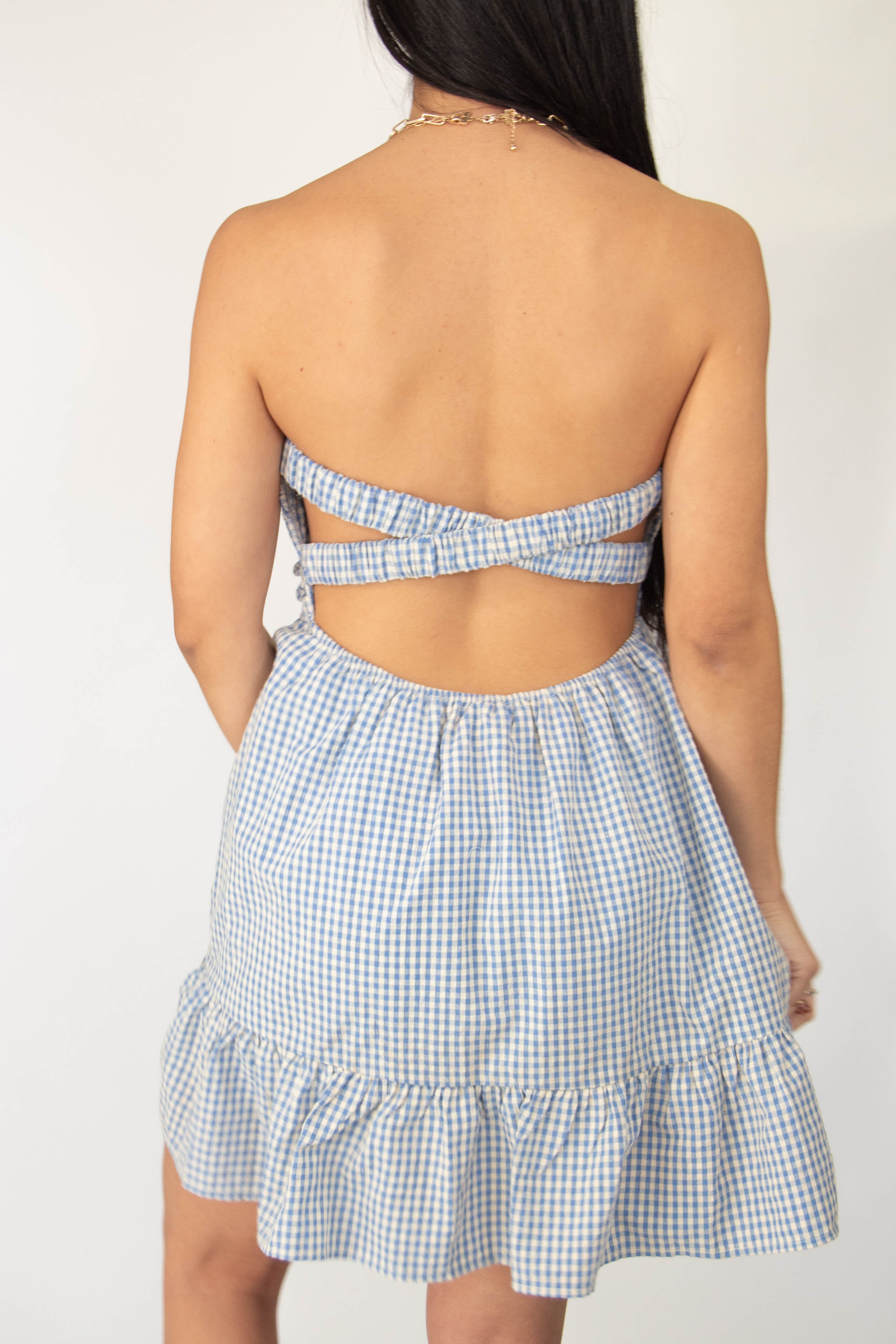 Twist Gingham Mini Tube Dress