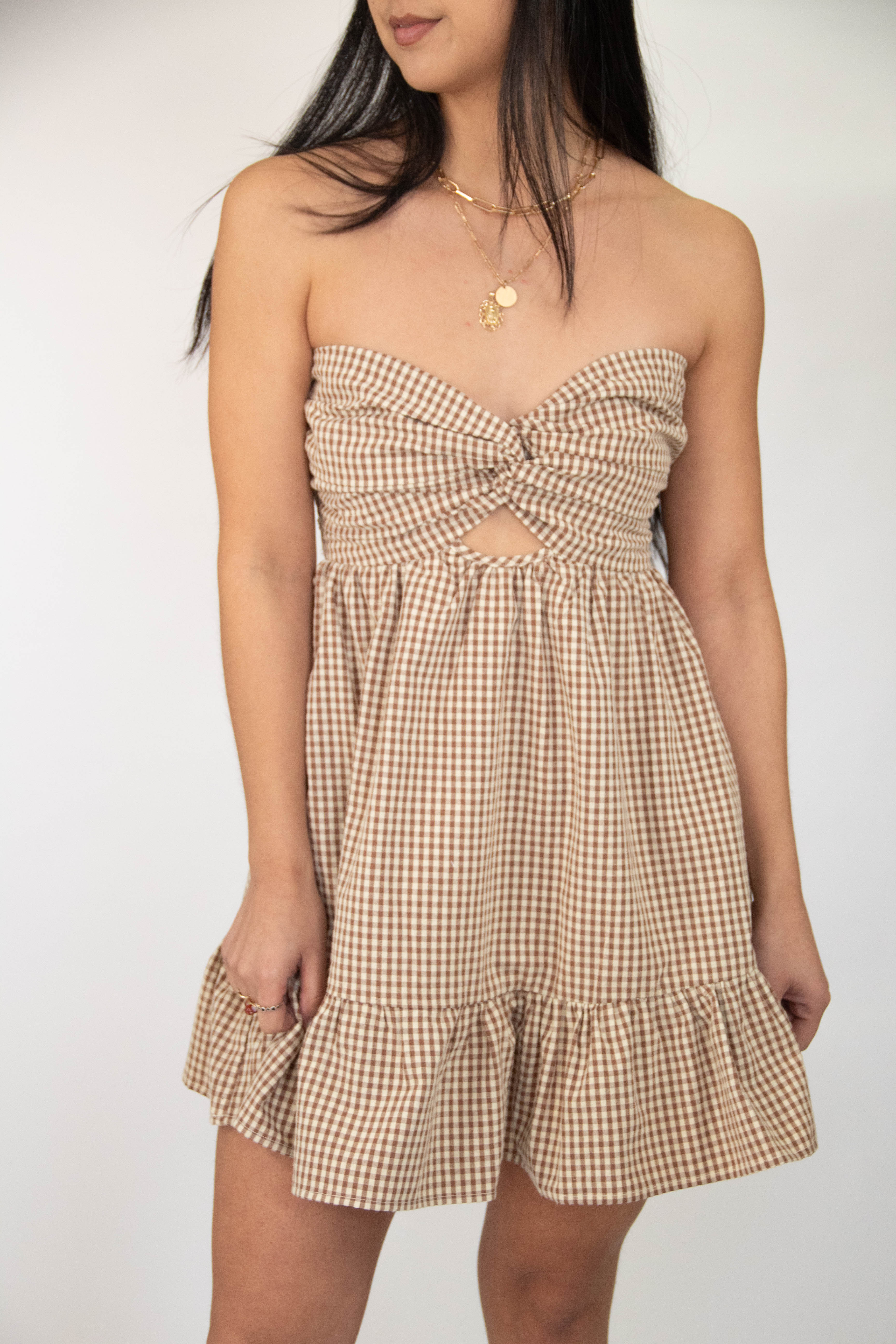 Twist Gingham Mini Tube Dress