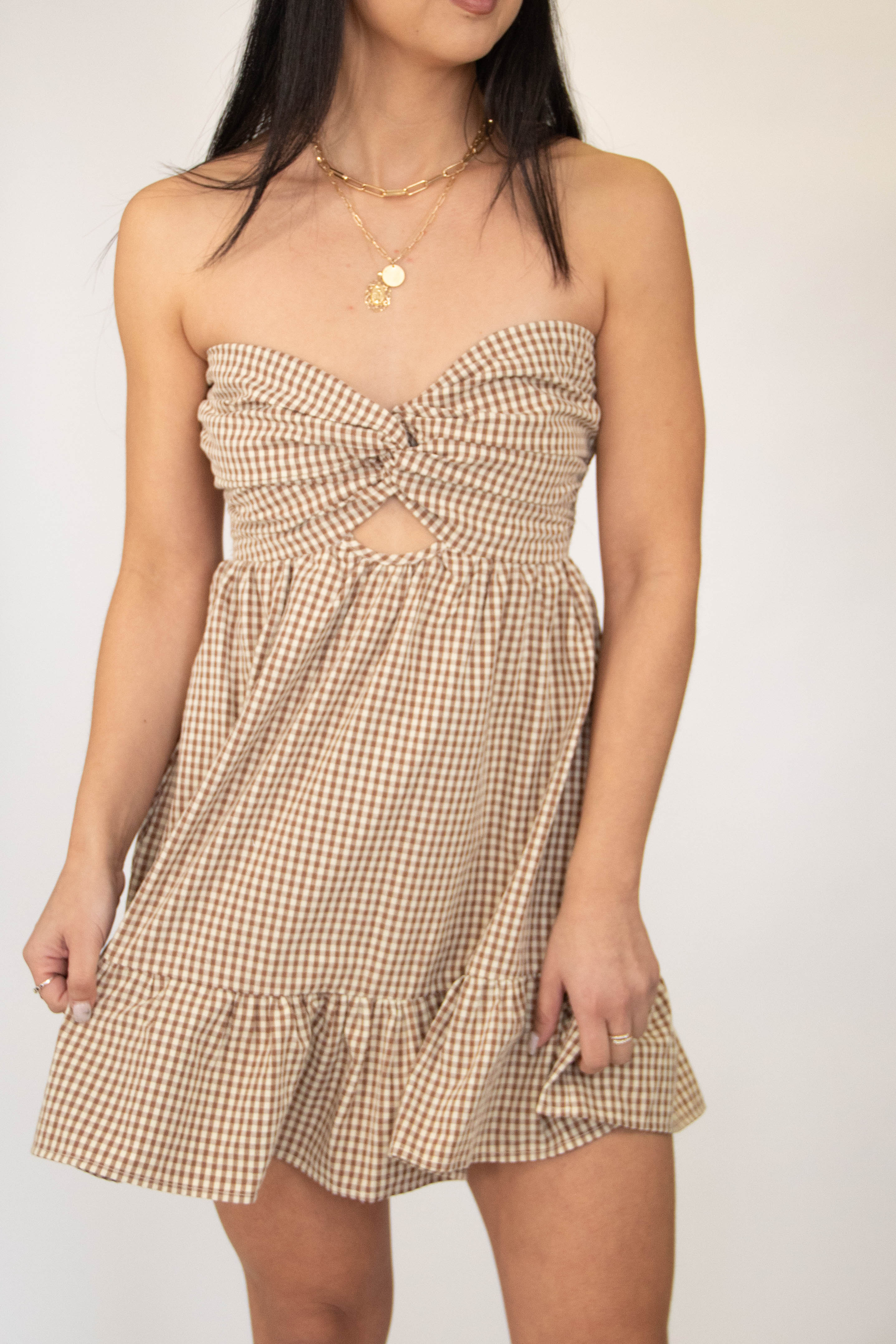 Twist Gingham Mini Tube Dress