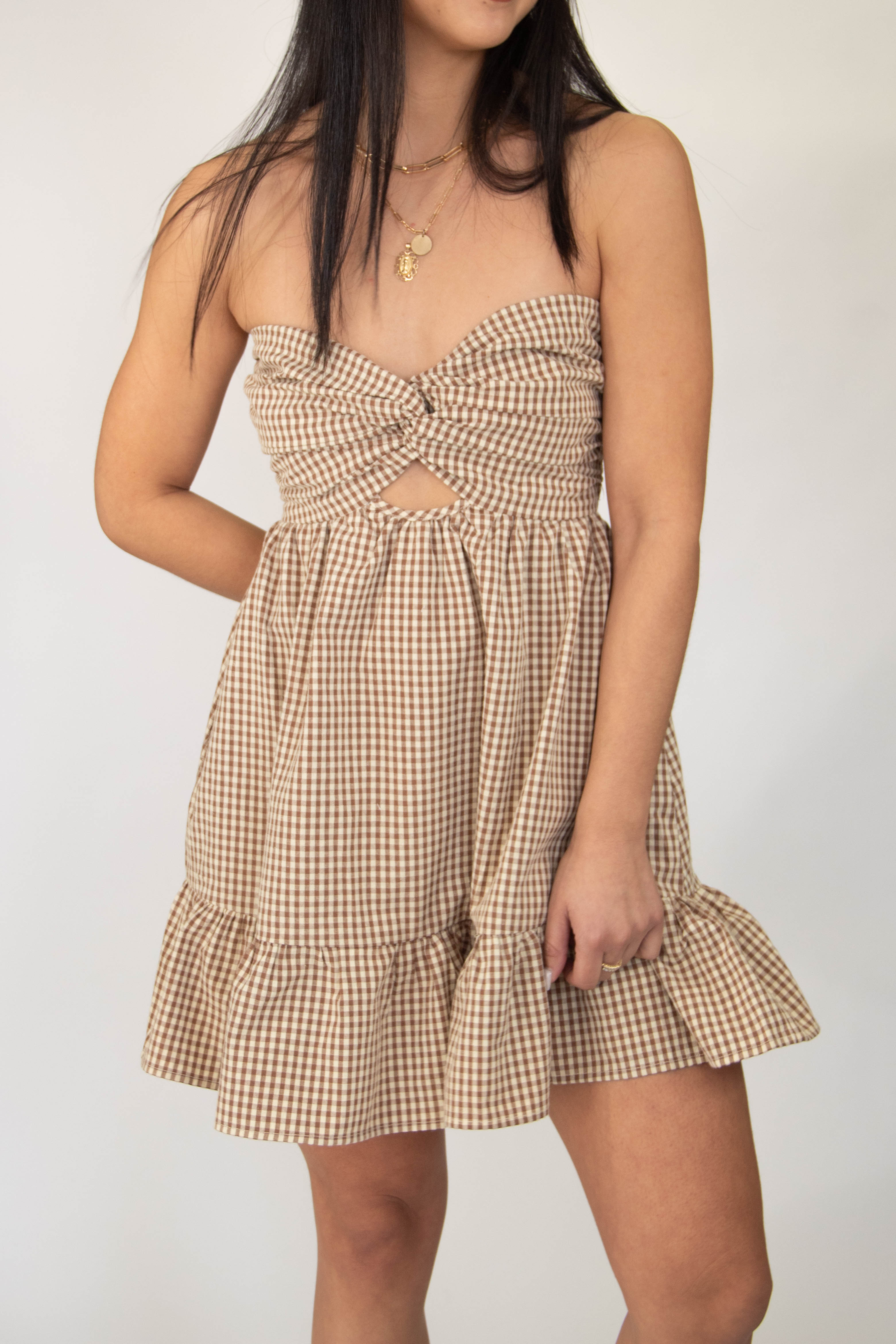 Twist Gingham Mini Tube Dress