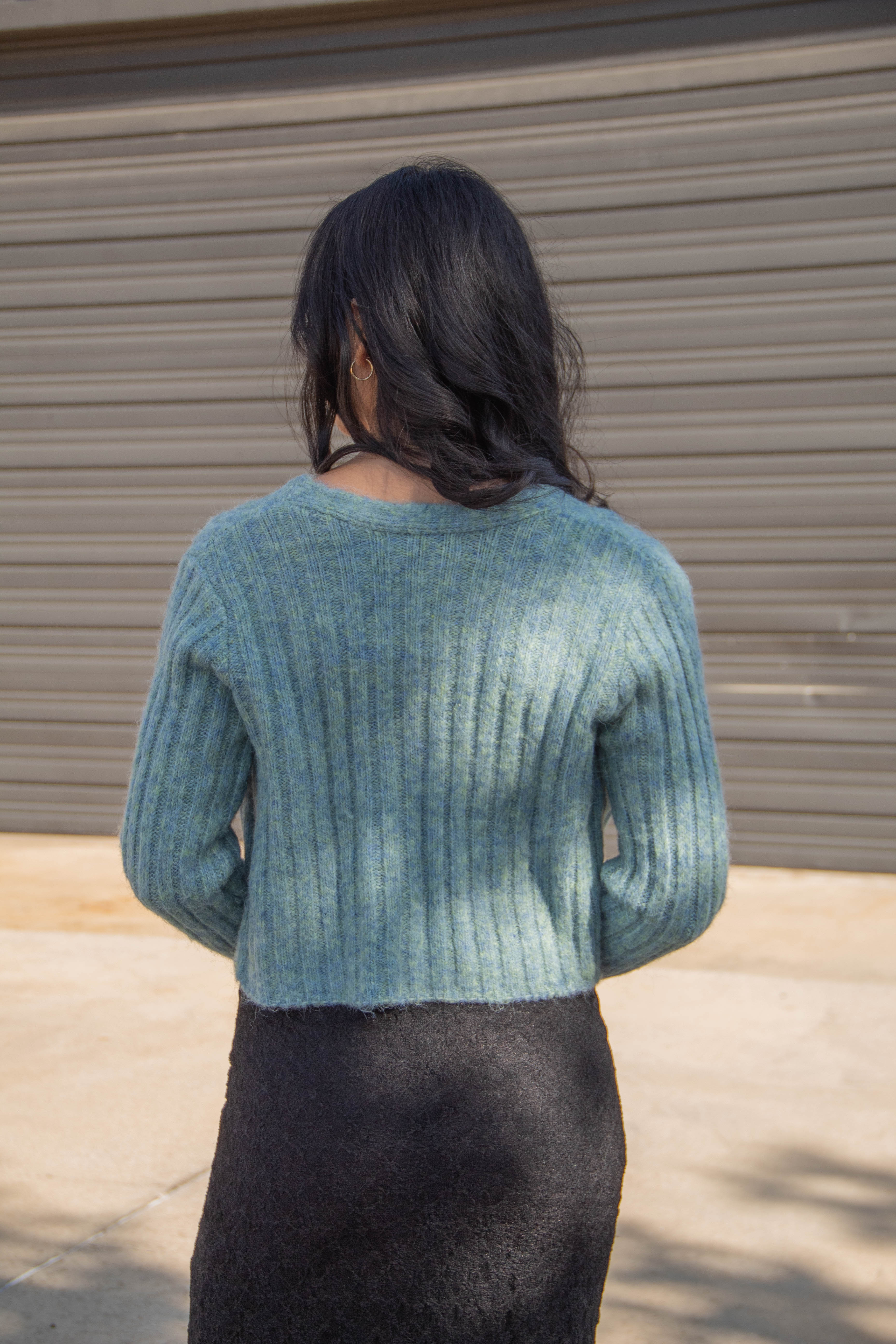 Pearl Button Ribbed Knit Cardigan