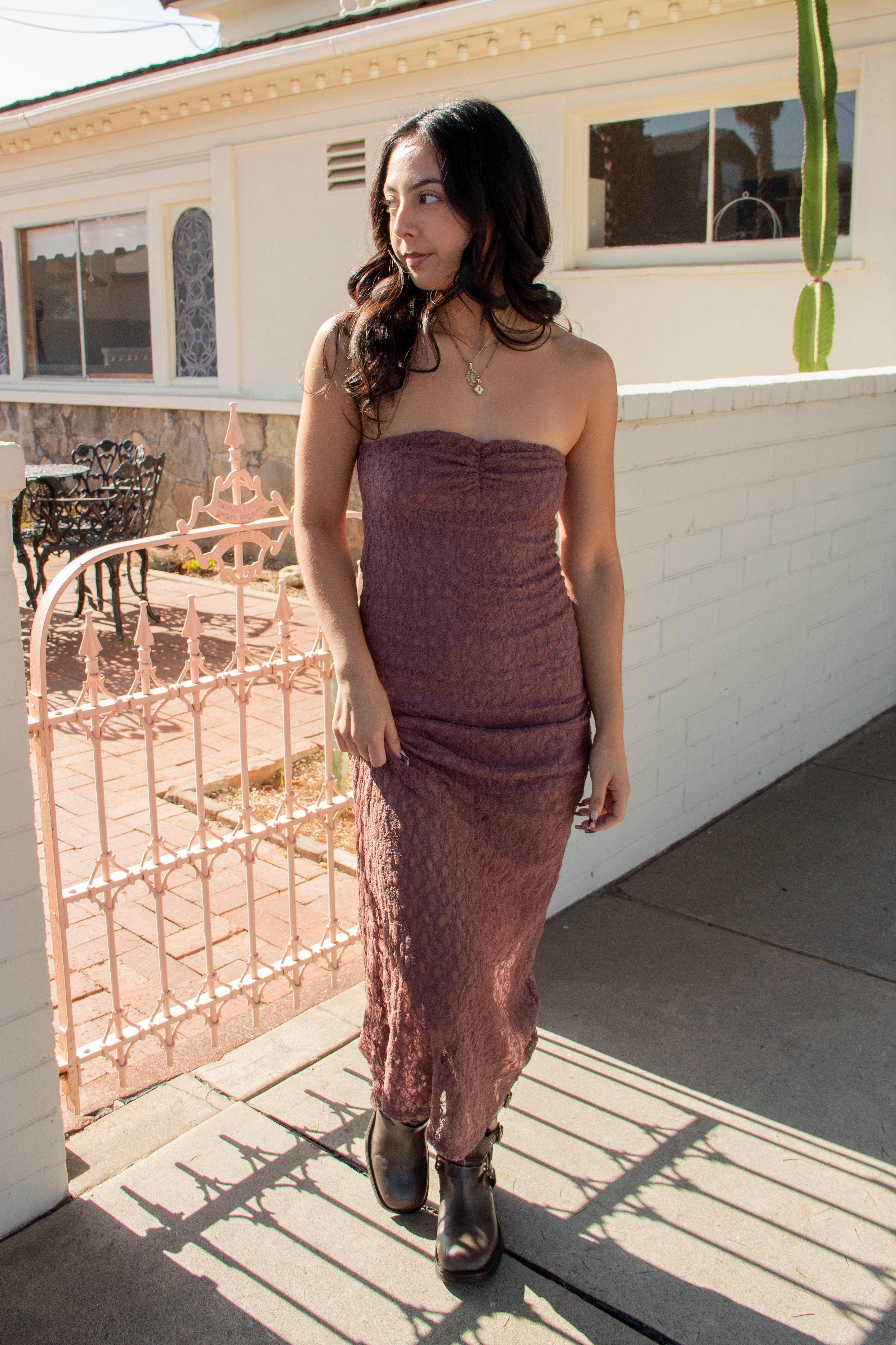 Strapless Lace Maxi Dress