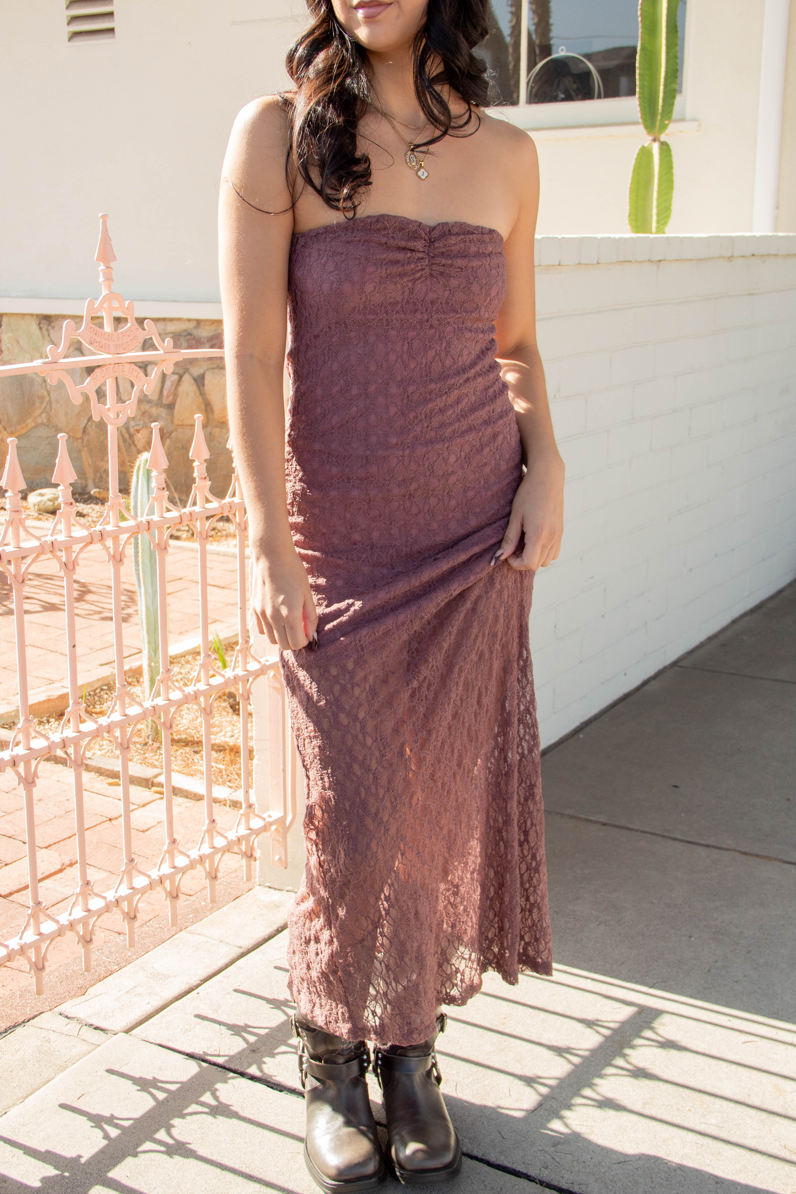 Strapless Lace Maxi Dress