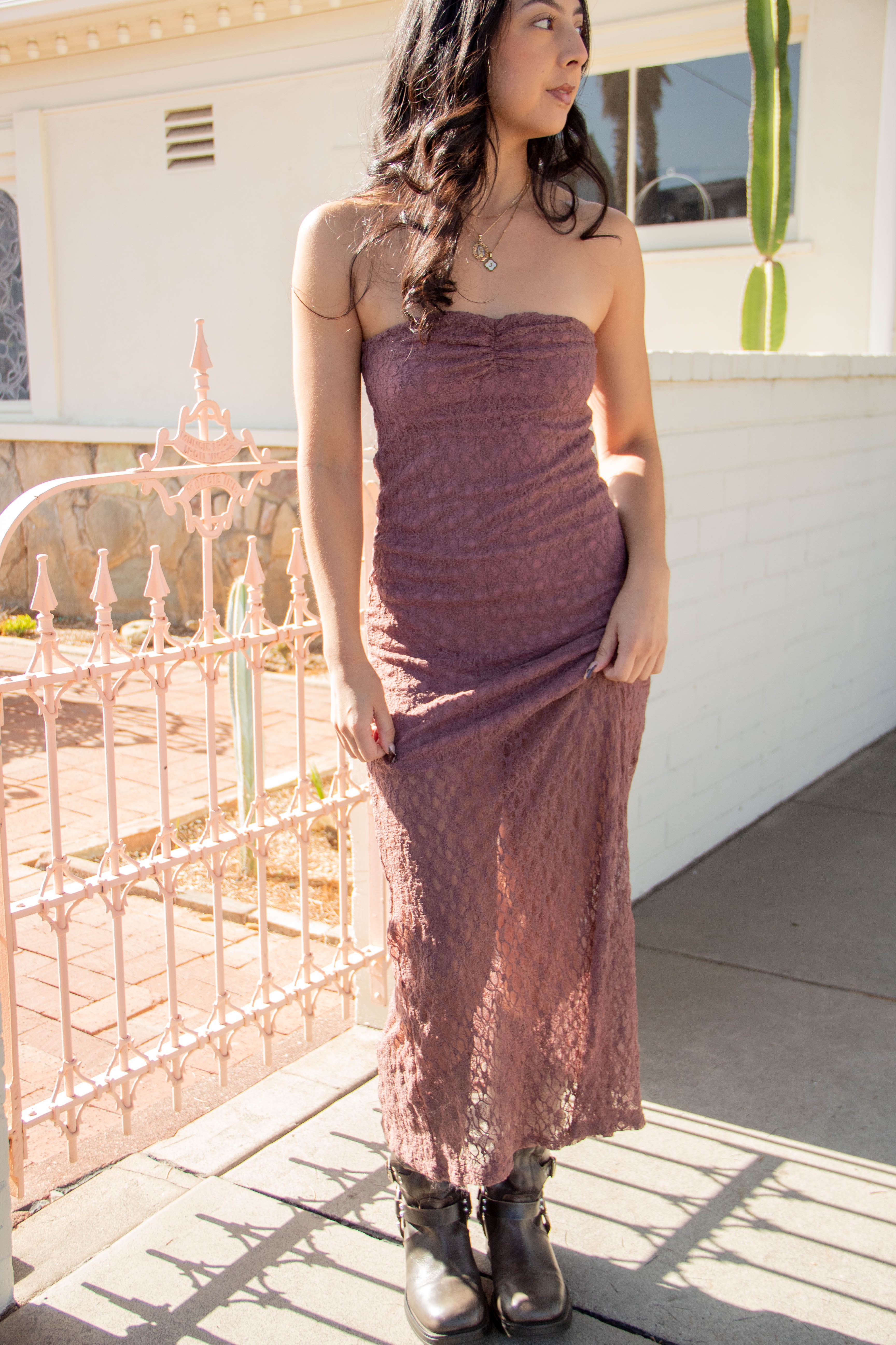 Strapless Lace Maxi Dress