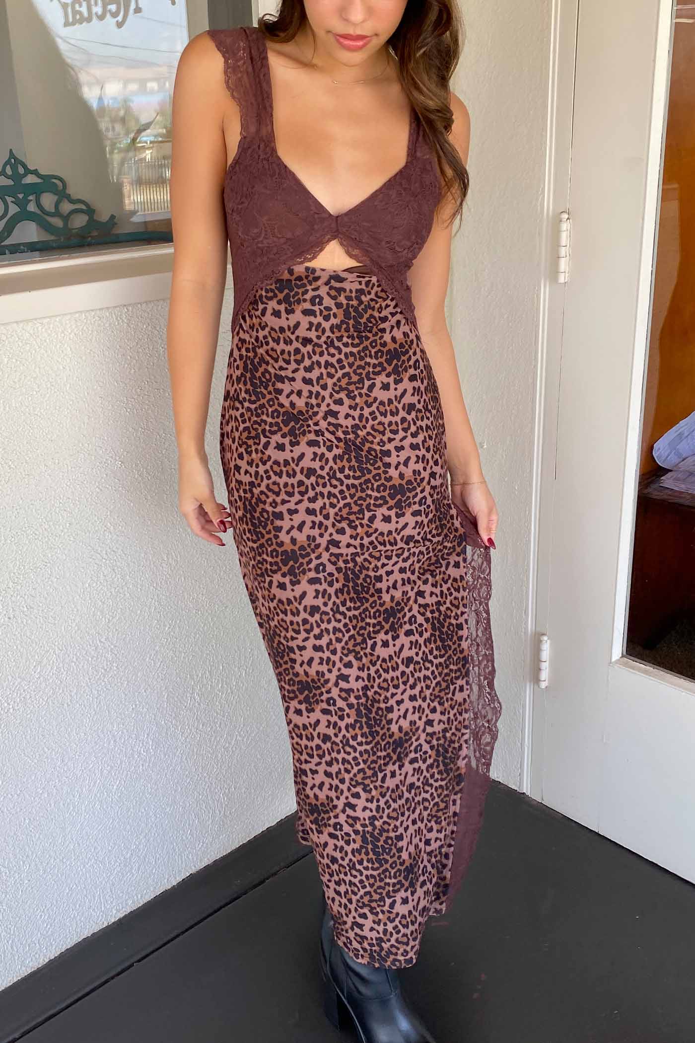 Leopard Print Lace Maxi Dress