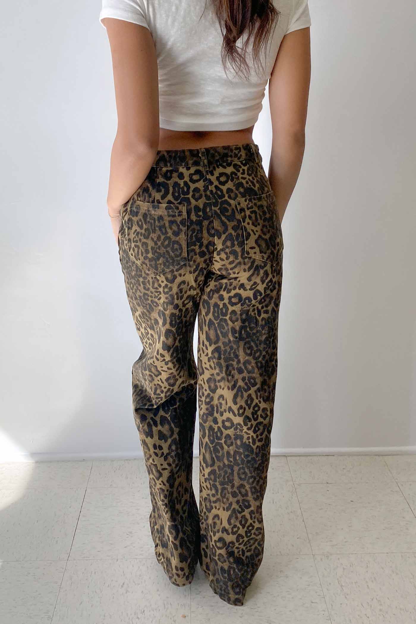 Leopard Print Denim Pants